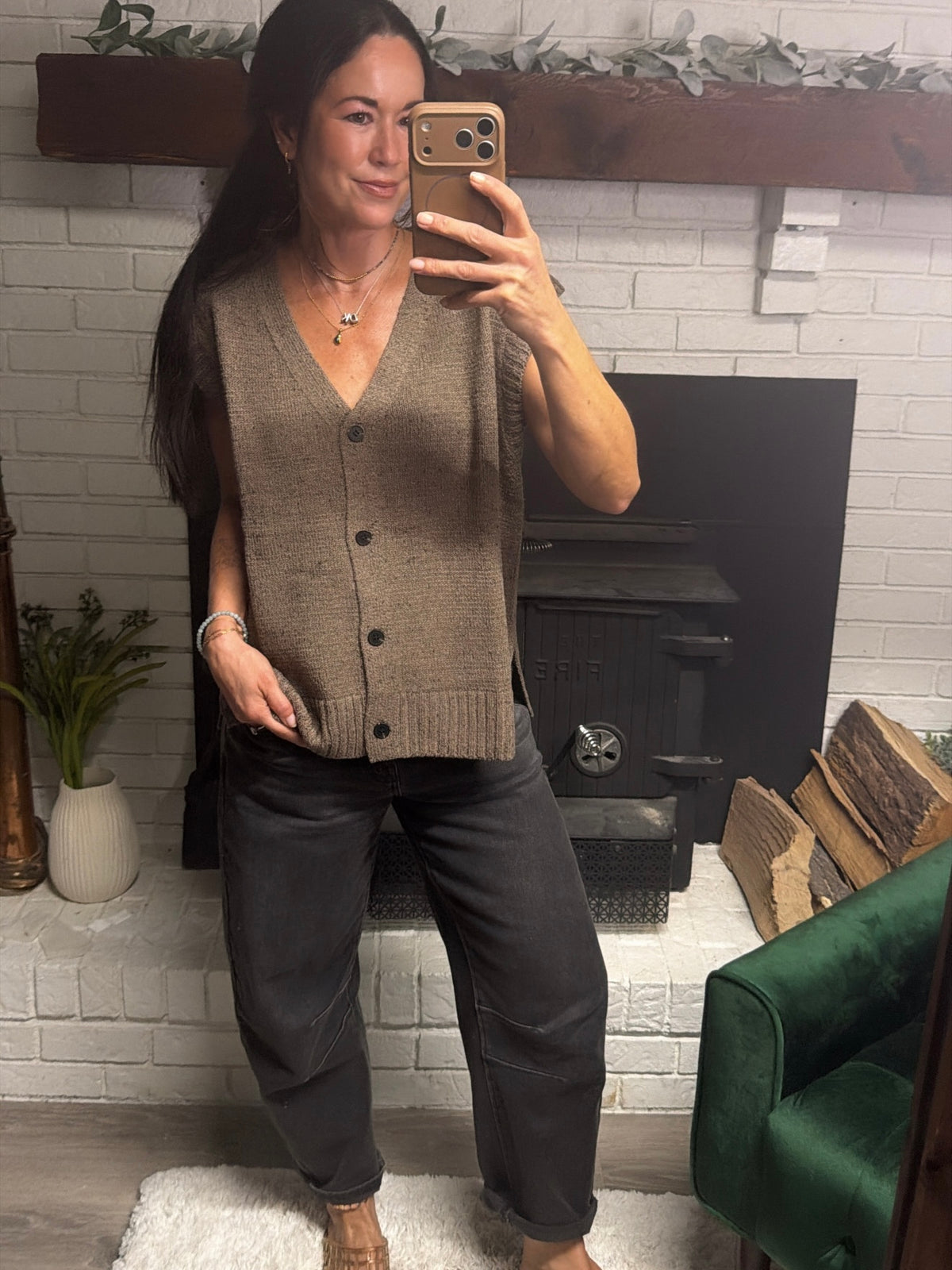 Mocha Button Front Sweater Vest