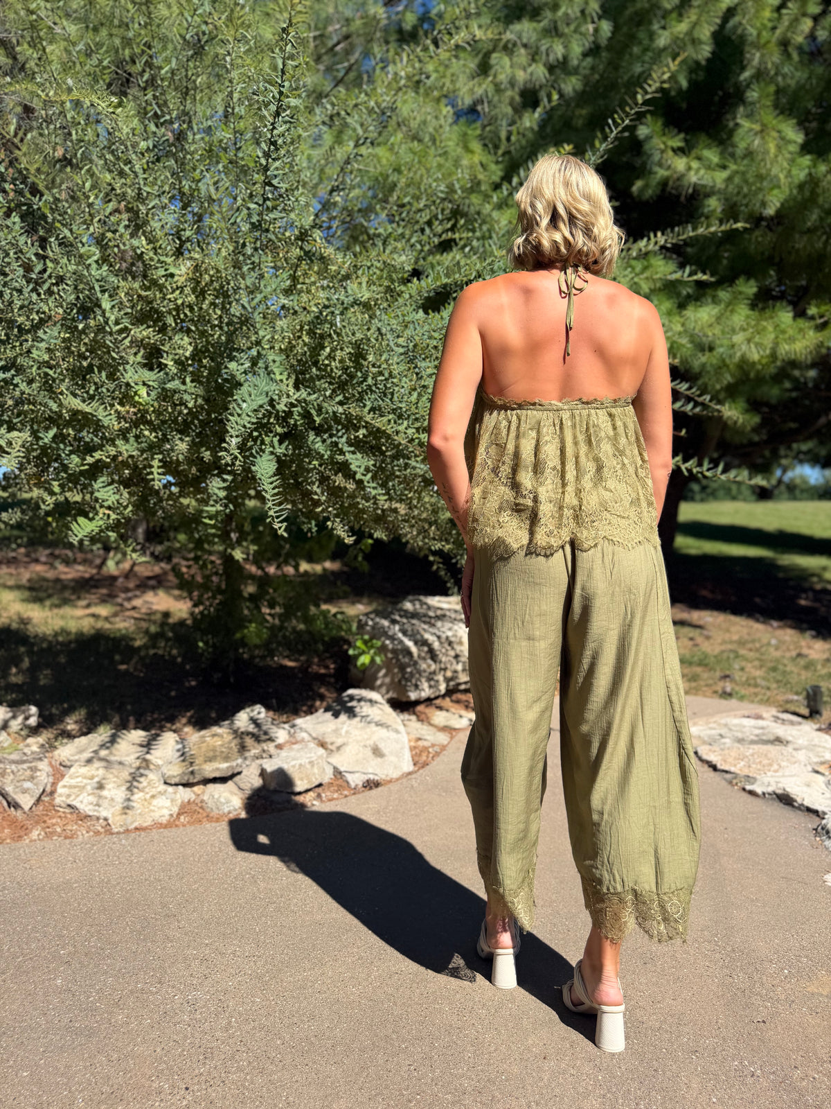 Olive Scallop Lace Halter Top