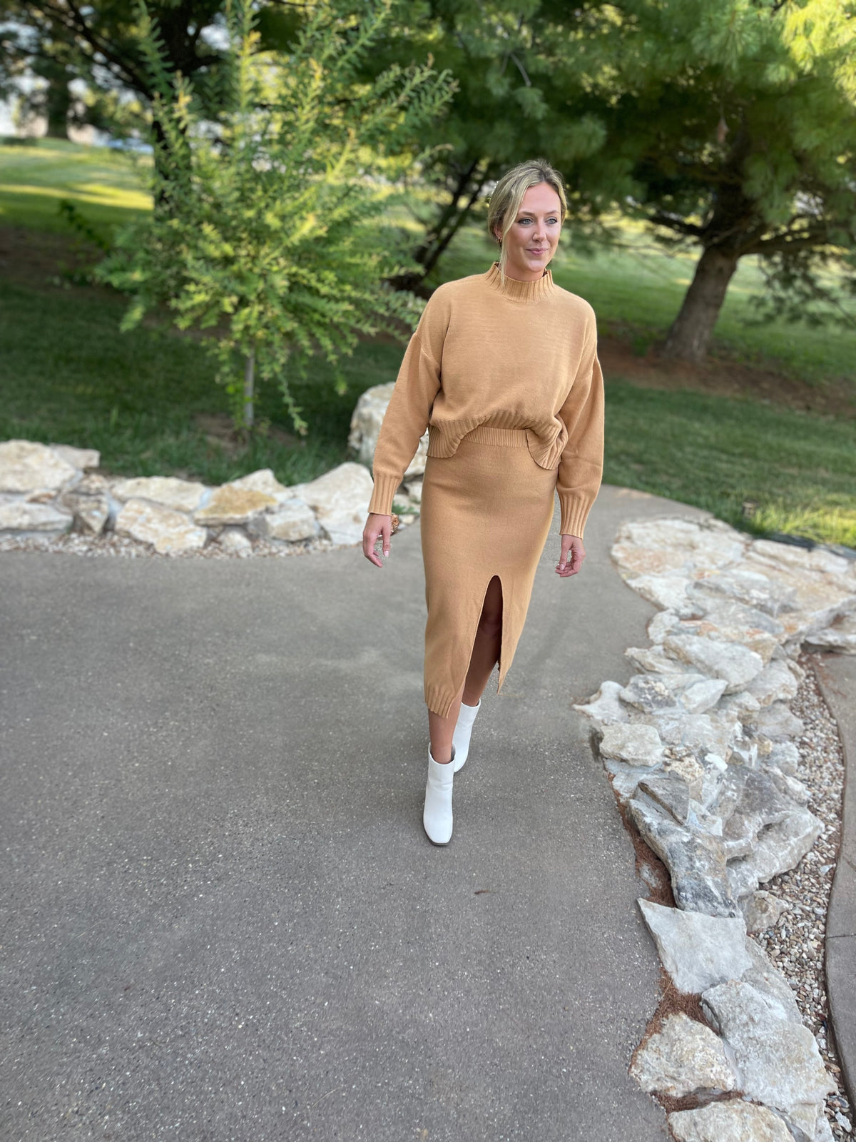 Camel Mock Neck Sweater Set