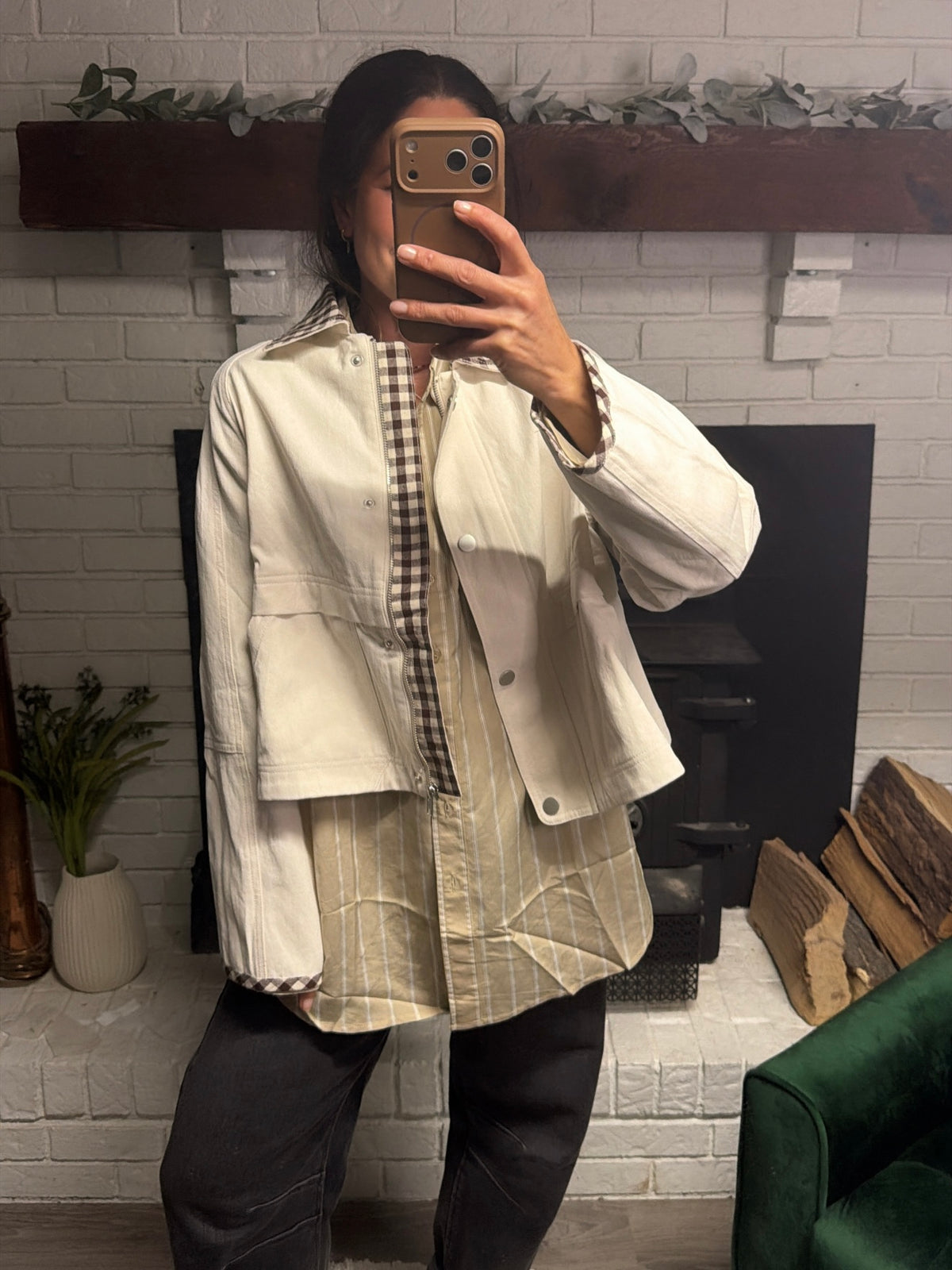 Khaki Striped Oversized Woven Top