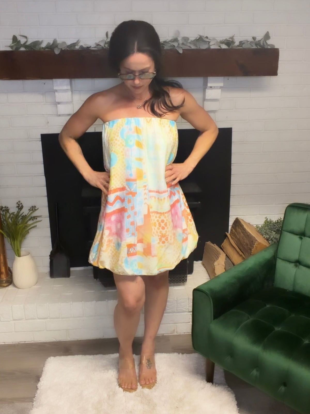 Watercolor Tube Bubble Hem Mini Dress