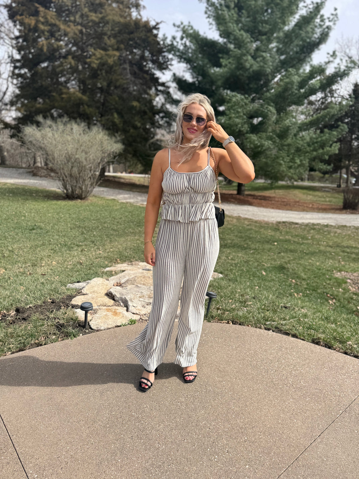 Black & Natural Striped Wide Leg Pants