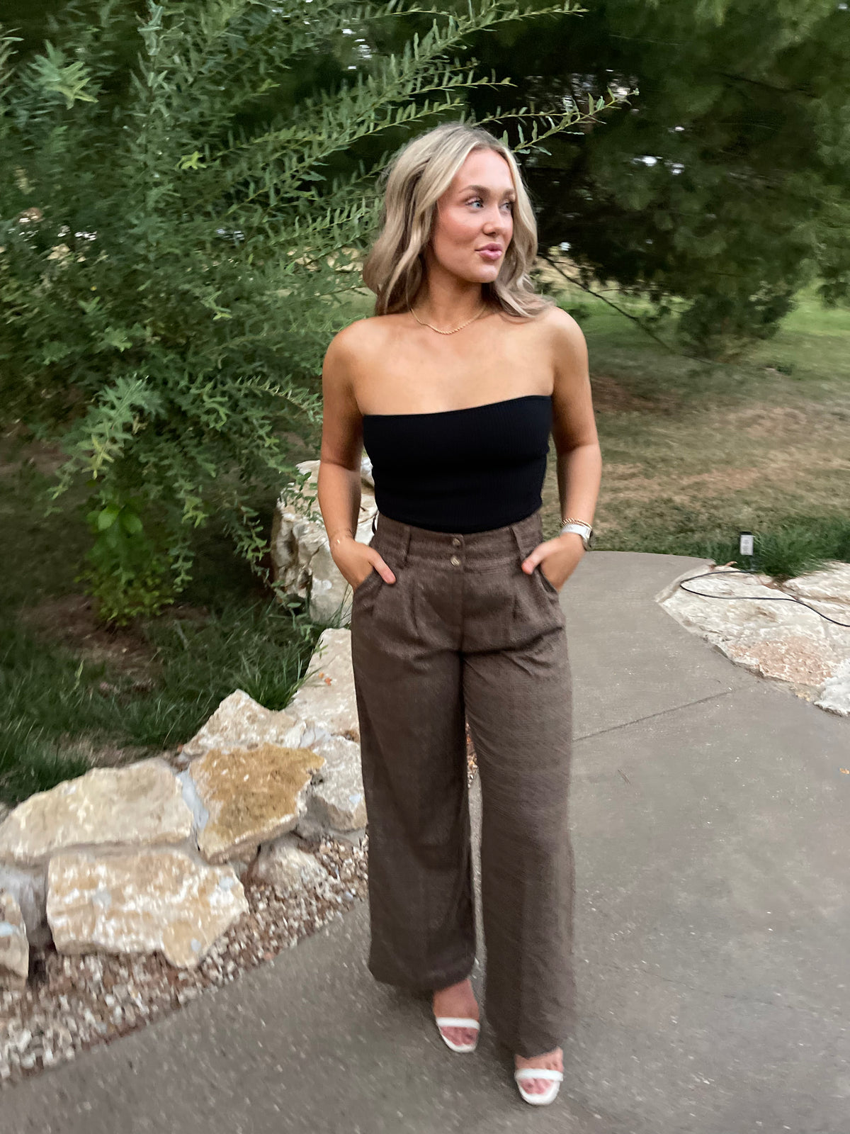 Brown Plaid High Waisted Trousers