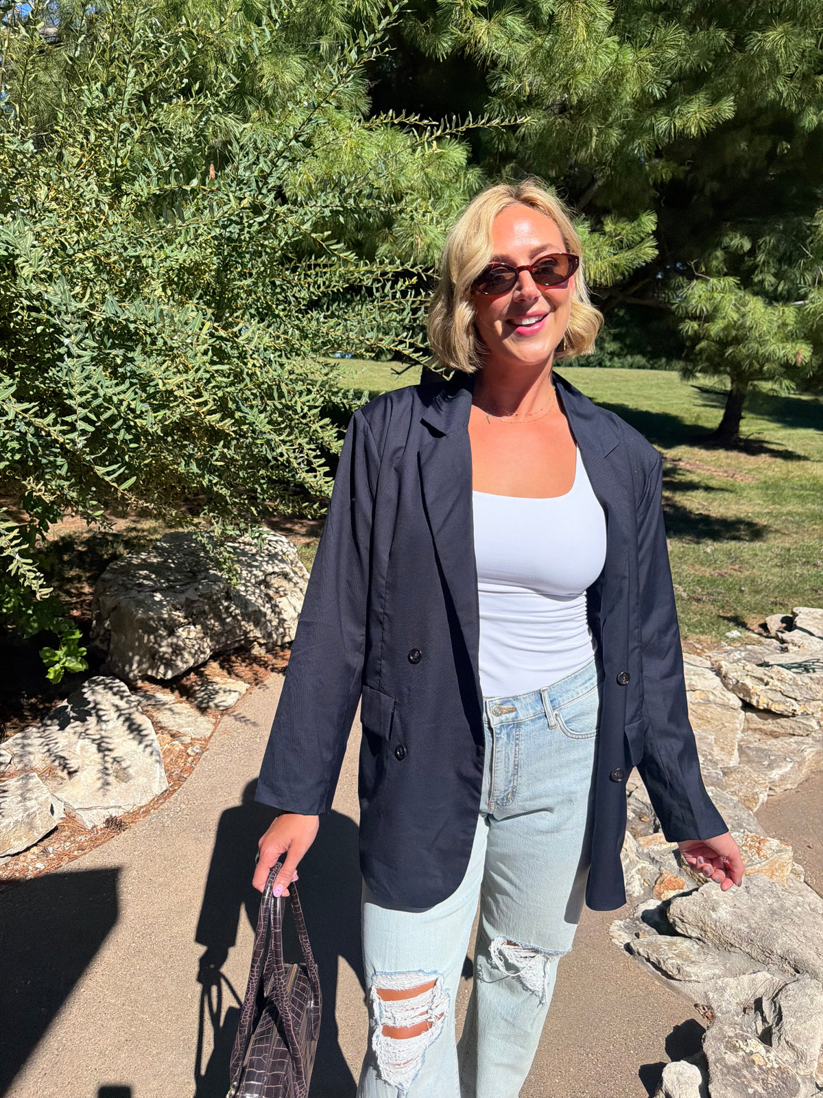 Navy Oversized Double Breasted Blazer
