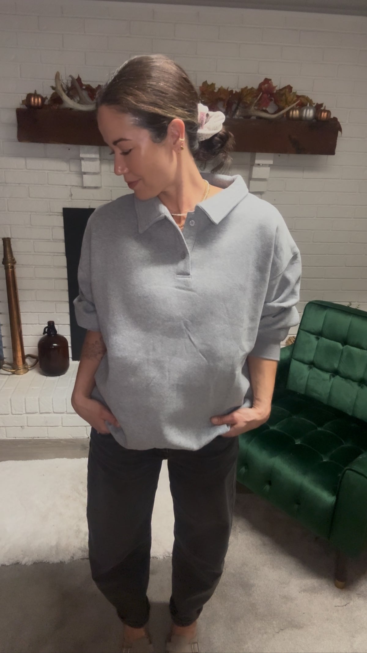 Heather Grey Henley Pullover Sweatshirt