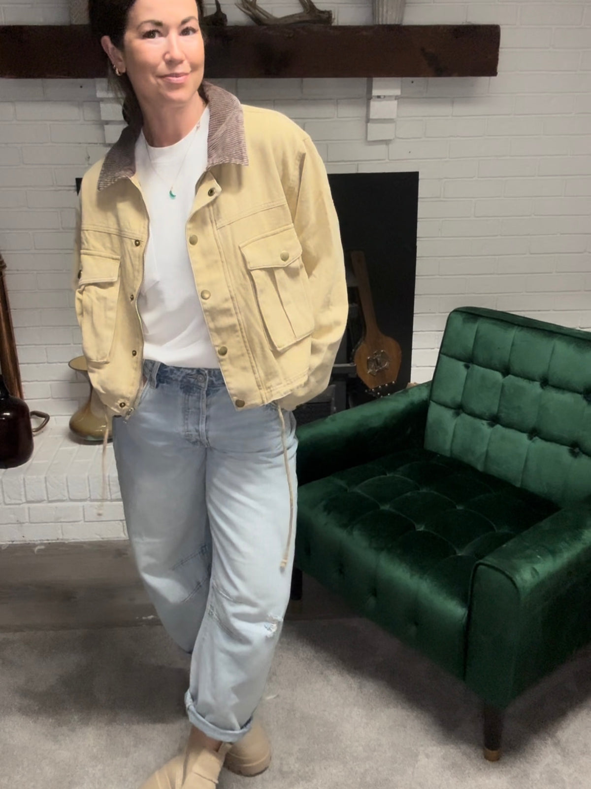 Corduroy Collar Contrast Twill Barn Jacket