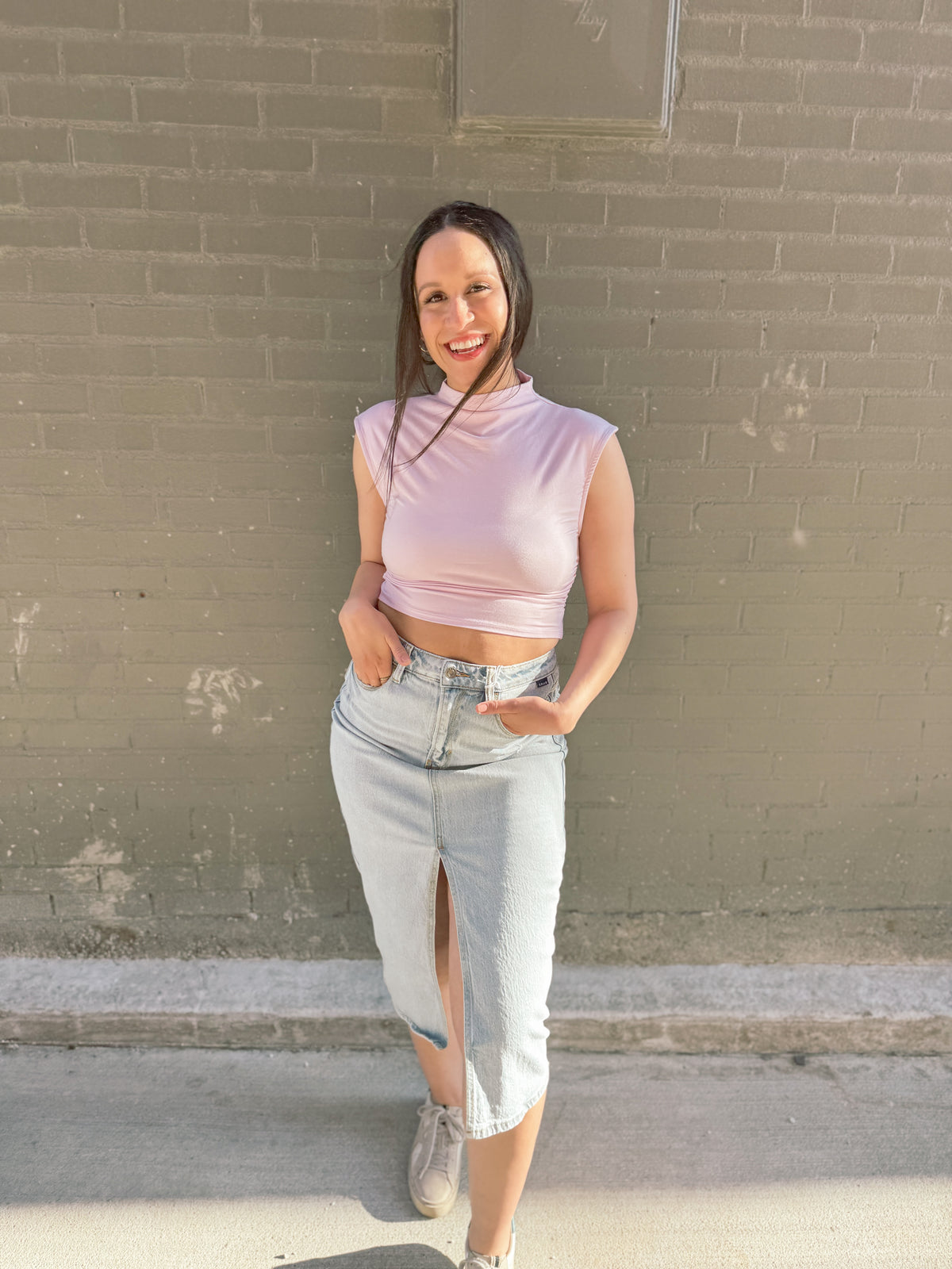 High Neck Sleeveless Lavender Top