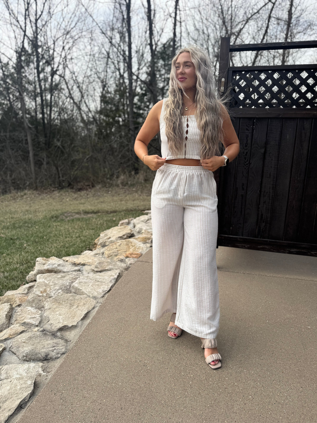 Taupe Striped Woven Vest