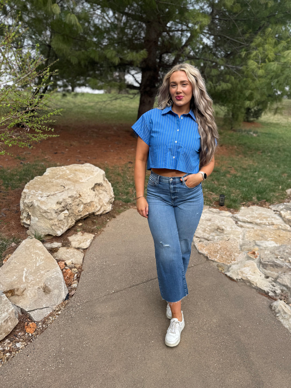 Cobalt Blue Cropped Woven Shirt