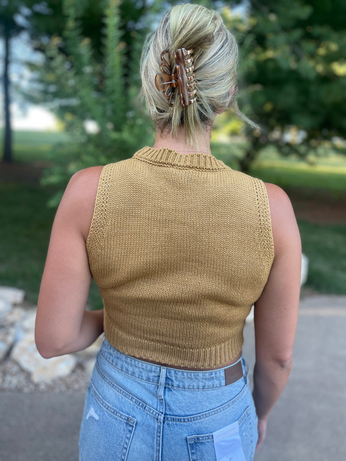 Mustard Cropped Sleeveless Sweater