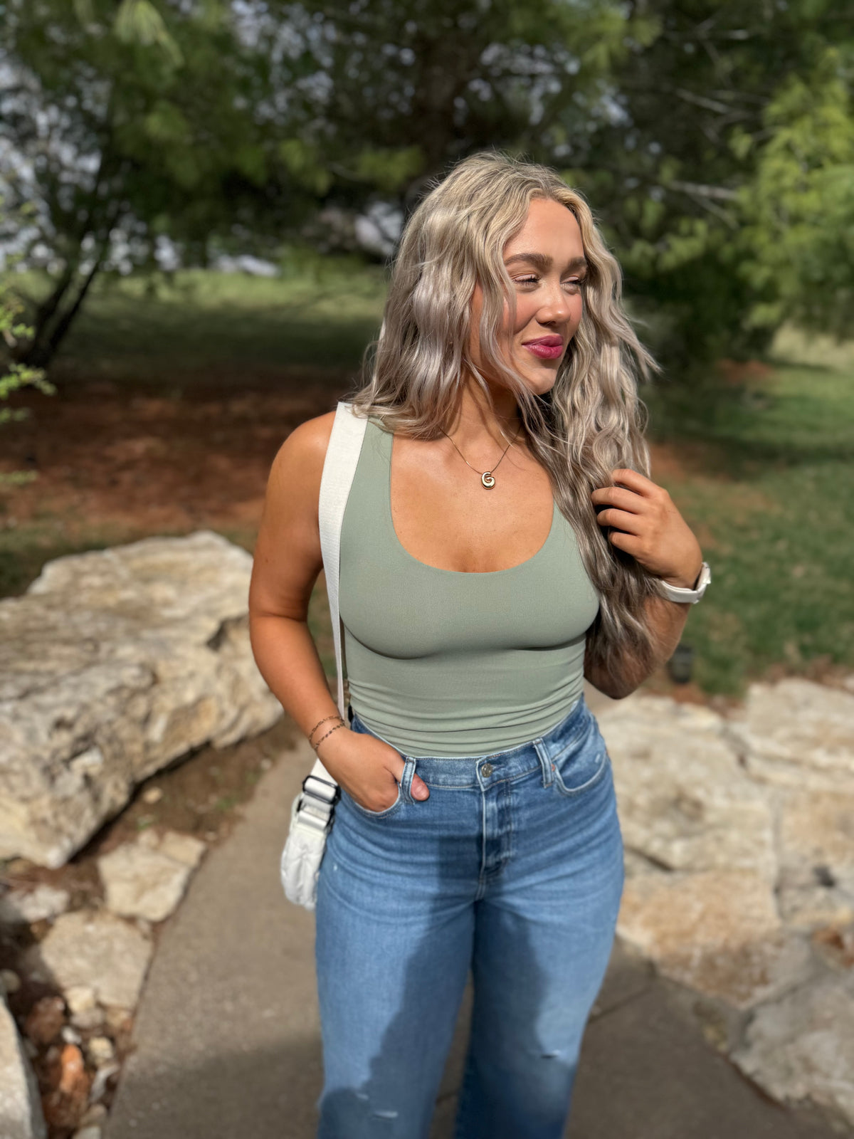 Green Tea Seamless Lined Tank Top