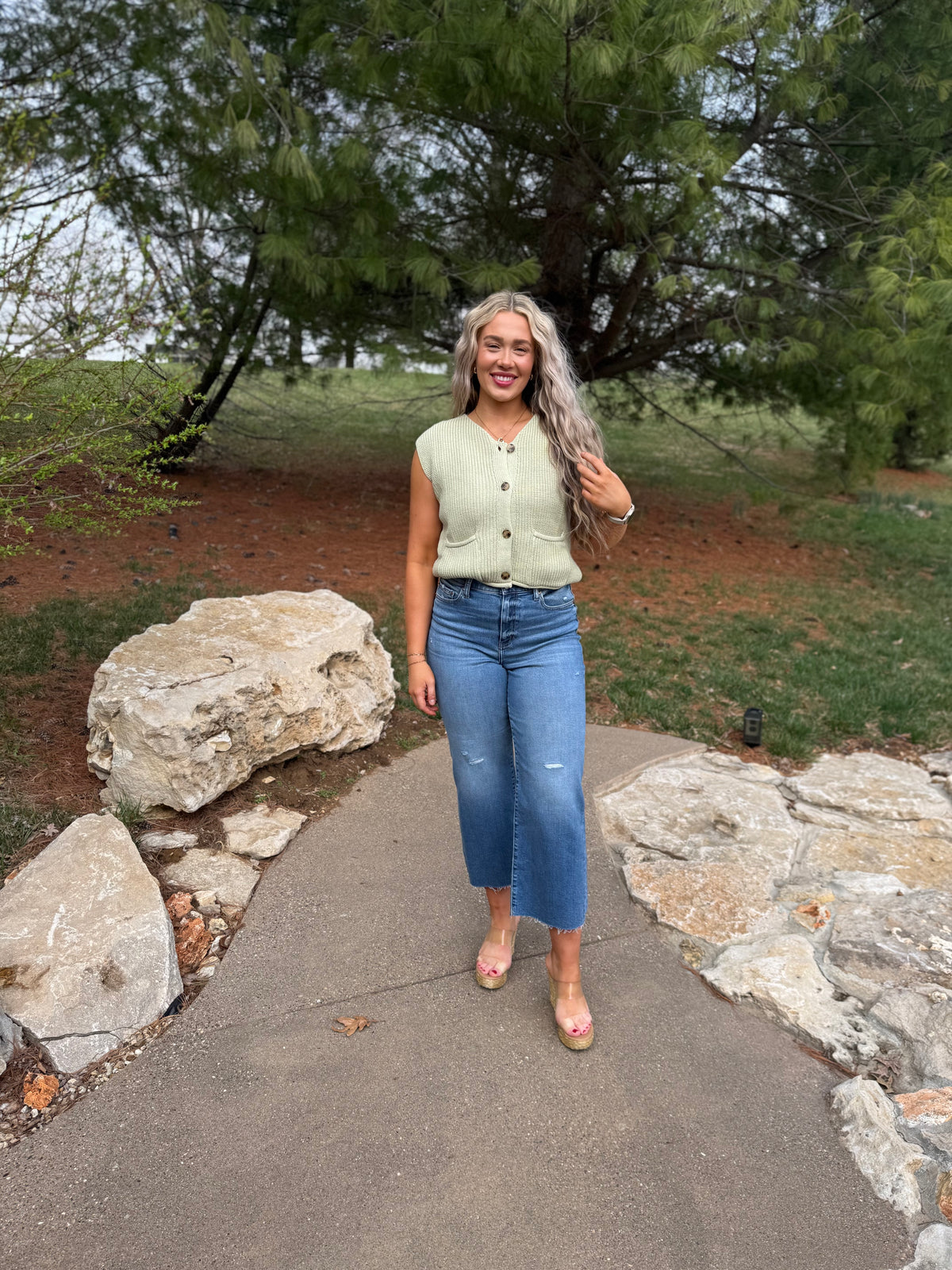 Light Green Button Front Sweater Vest
