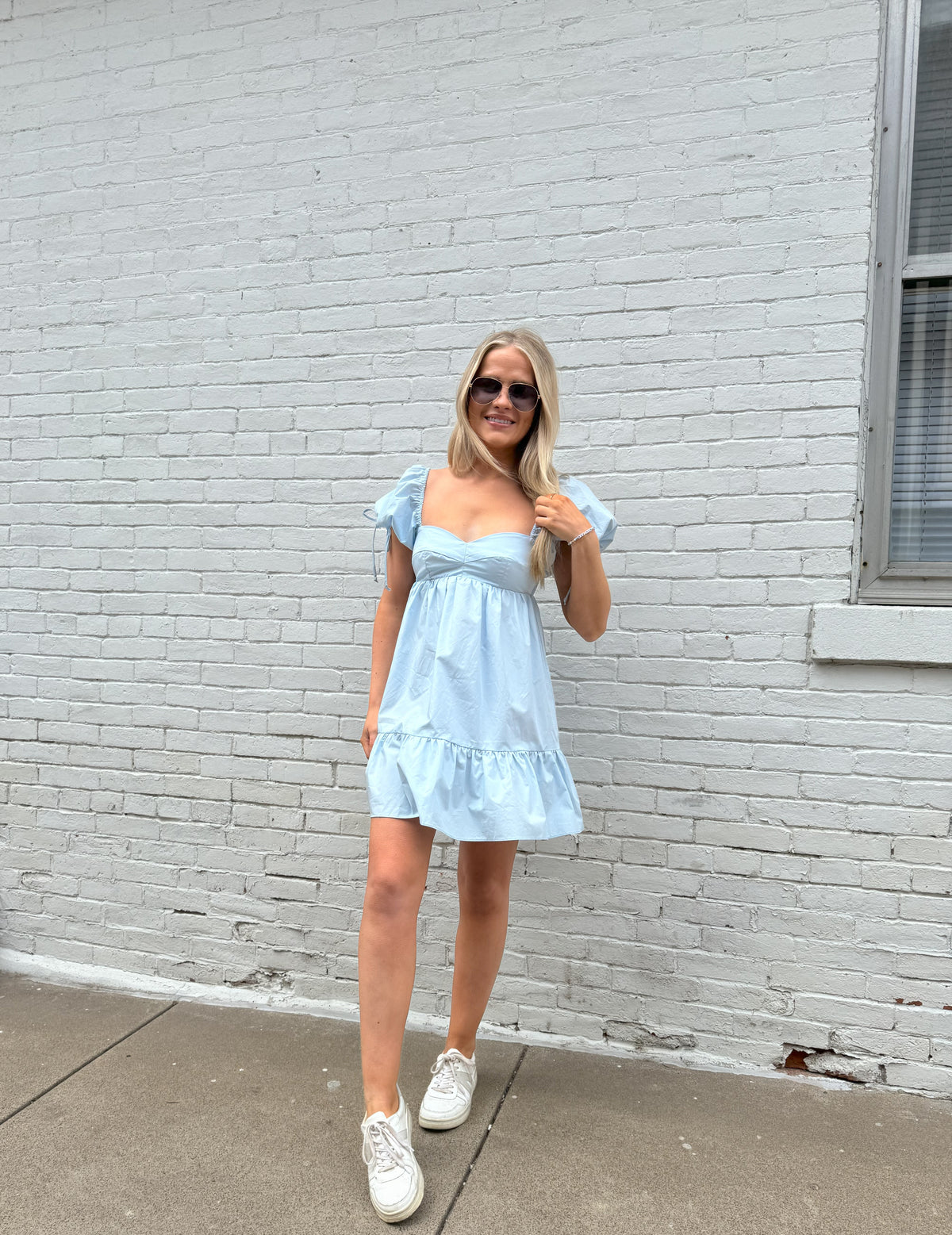 Baby Blue Sweetheart Neckline Mini Dress