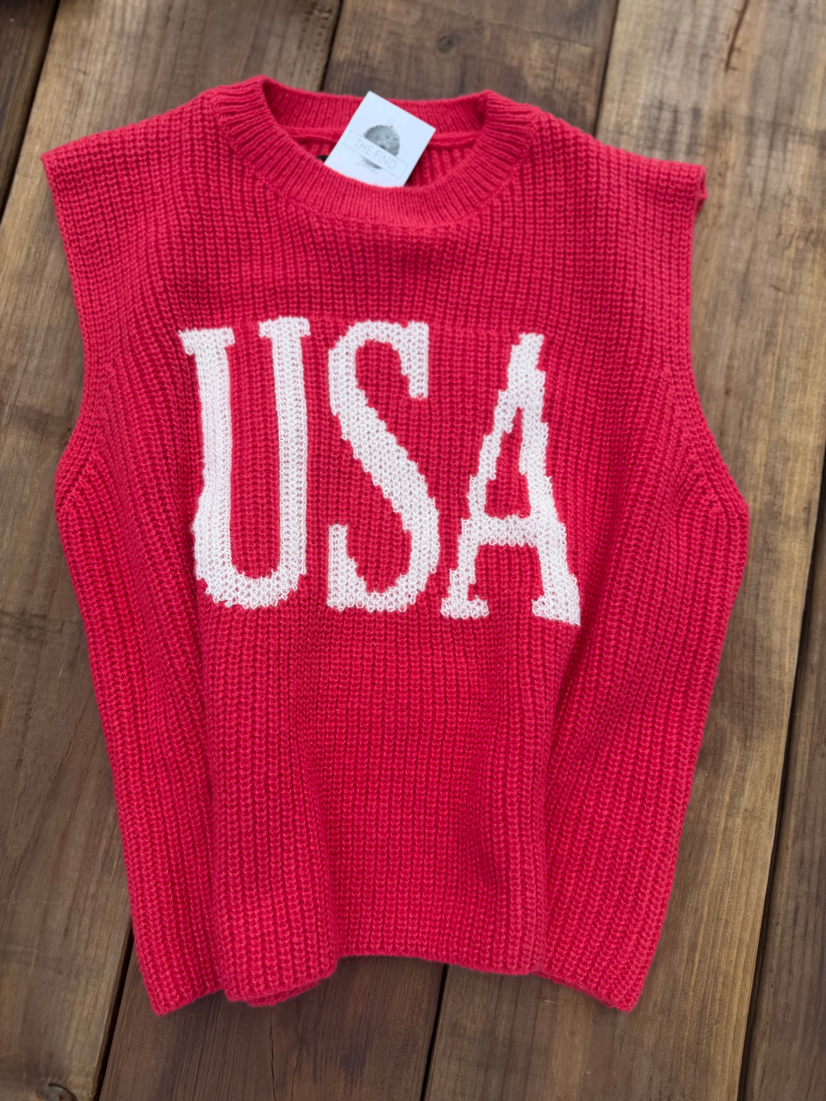 Red Sleevless USA Sweater