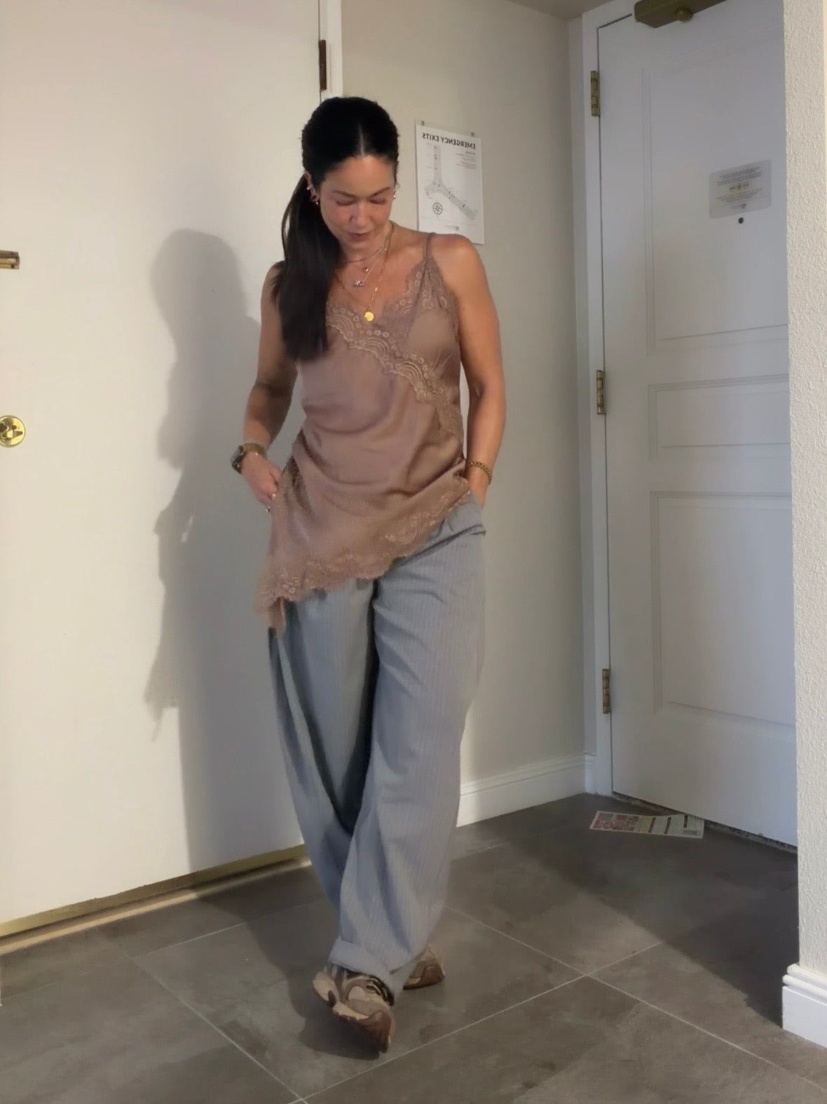 Light Grey Striped Barrel Fit Trouser