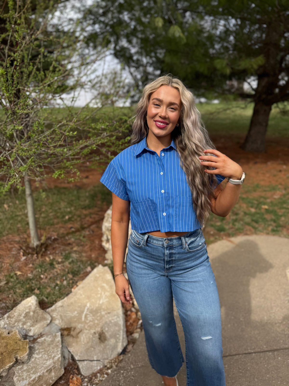 Cobalt Blue Cropped Woven Shirt