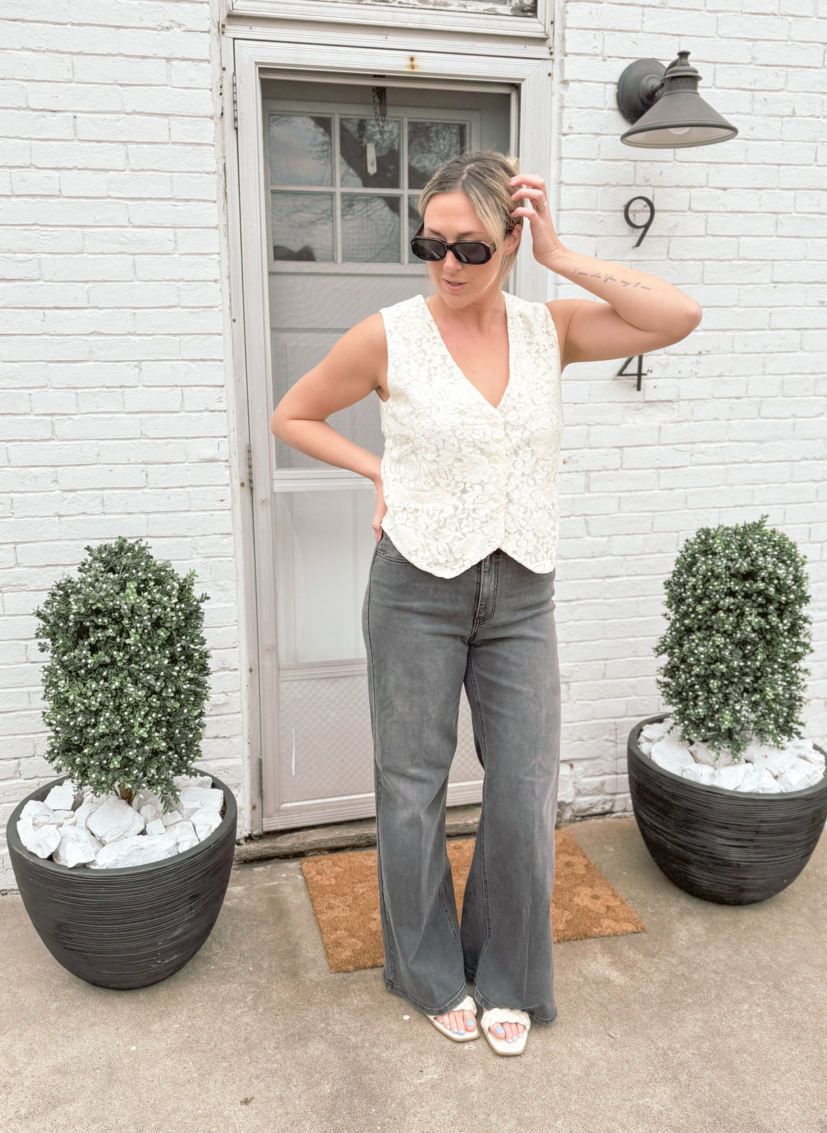 Ivory Lace Tie Back Vest