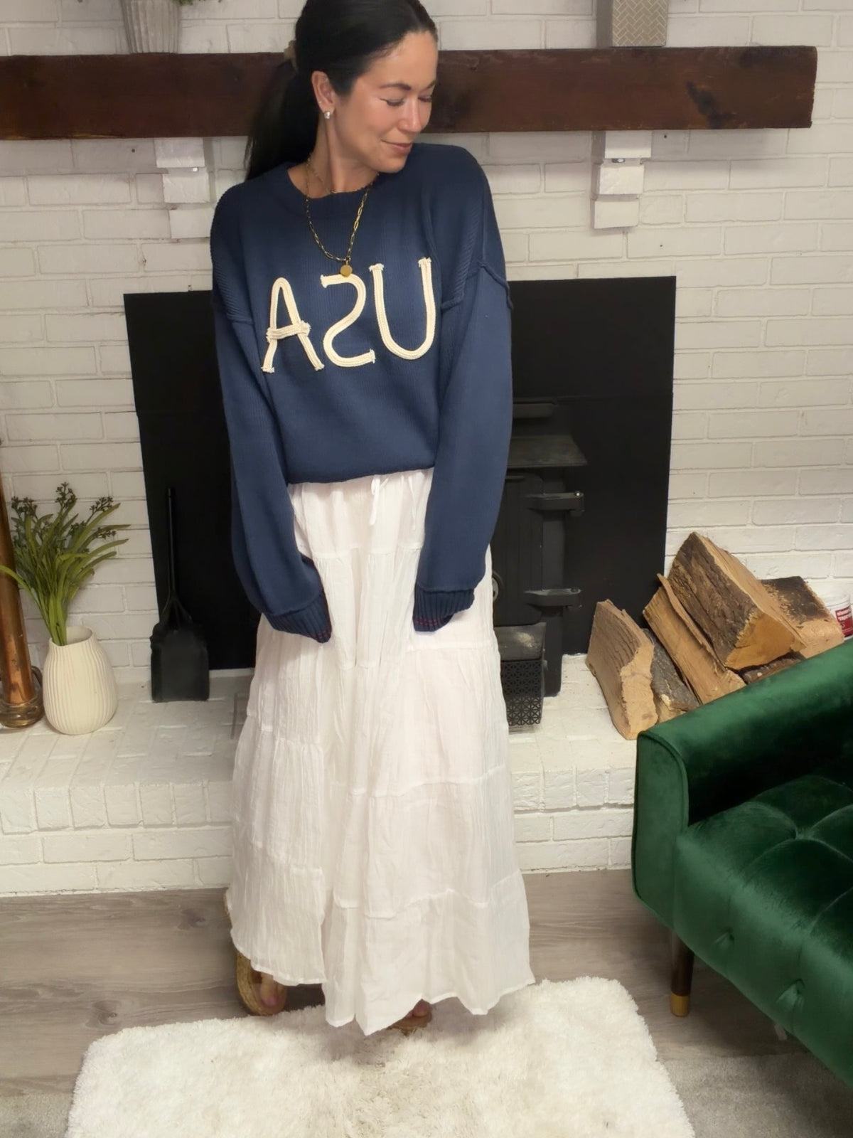 Navy Rope Detail USA Sweater