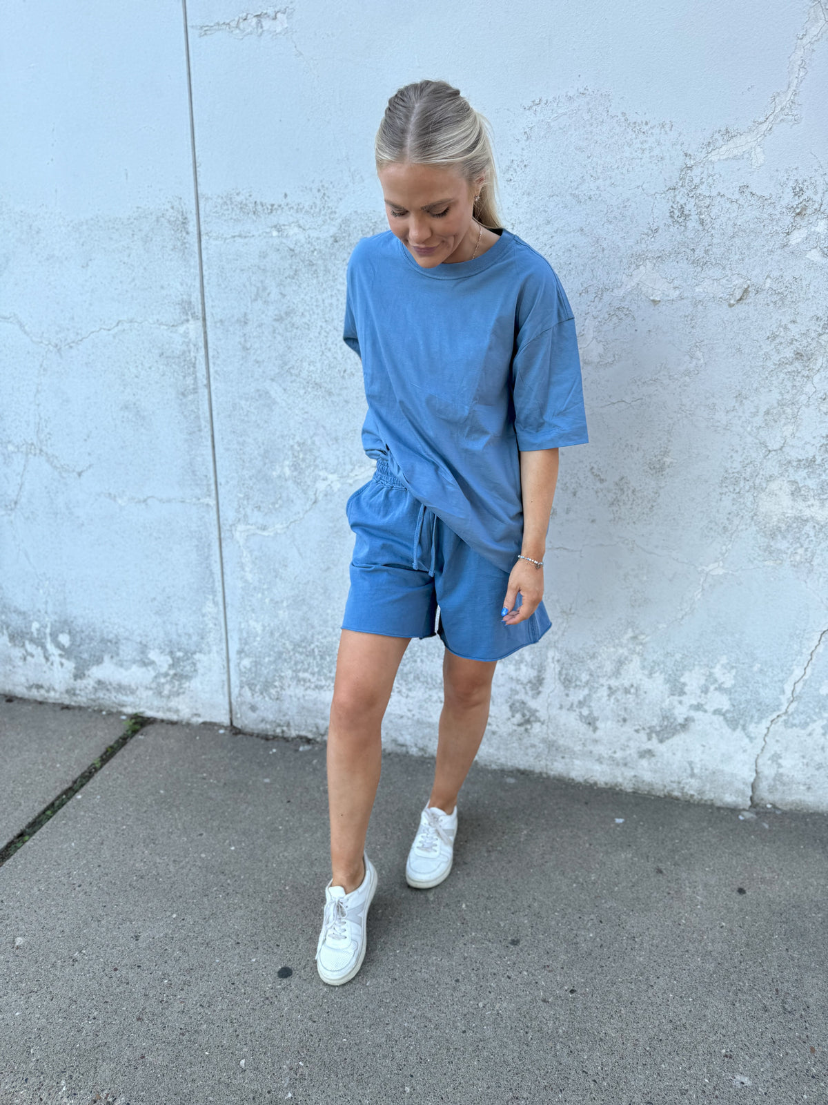 Grey Blue Cotton Lounge Shorts