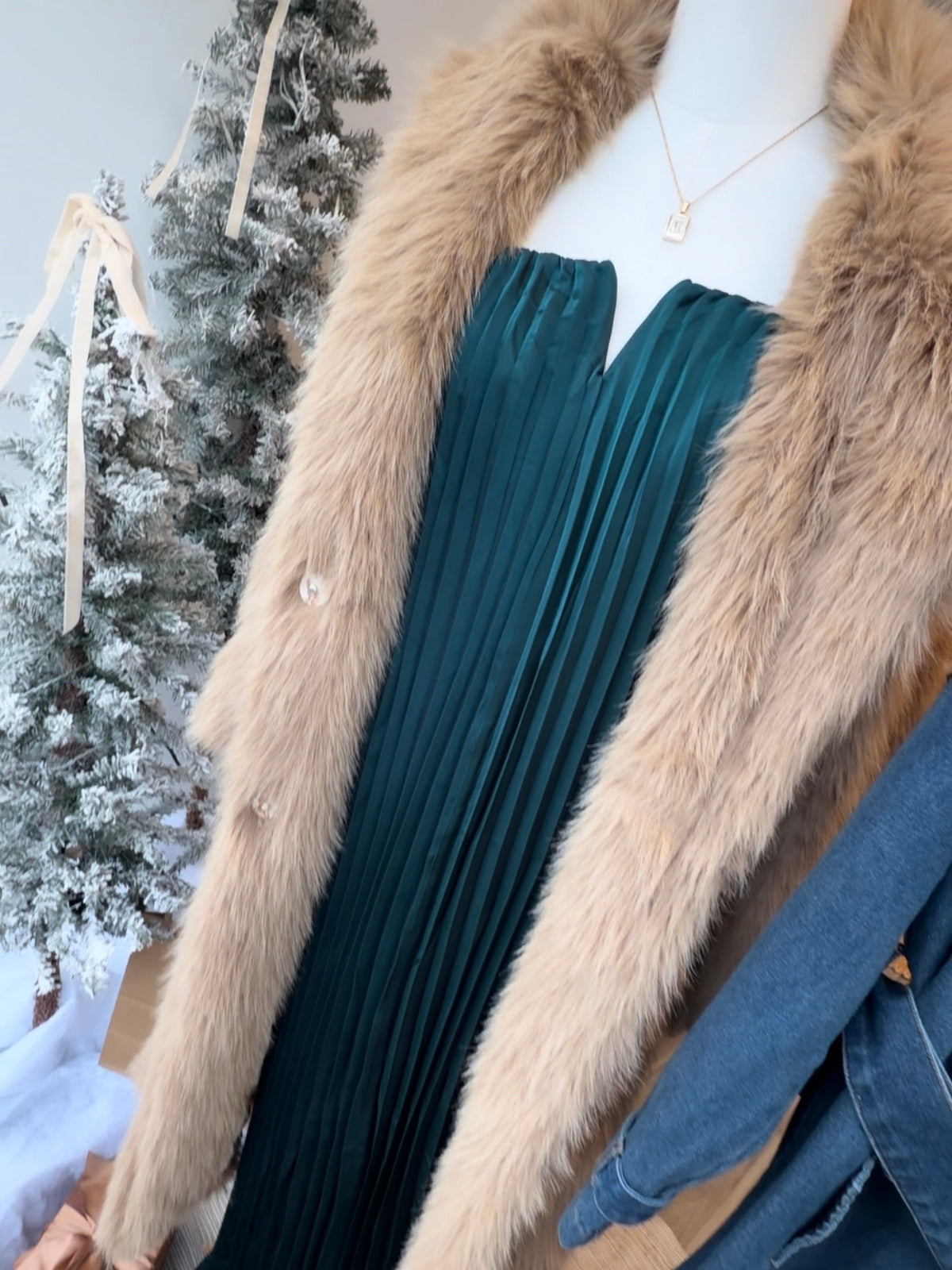 Emerald Green Strapless Pleated Maxi Dress