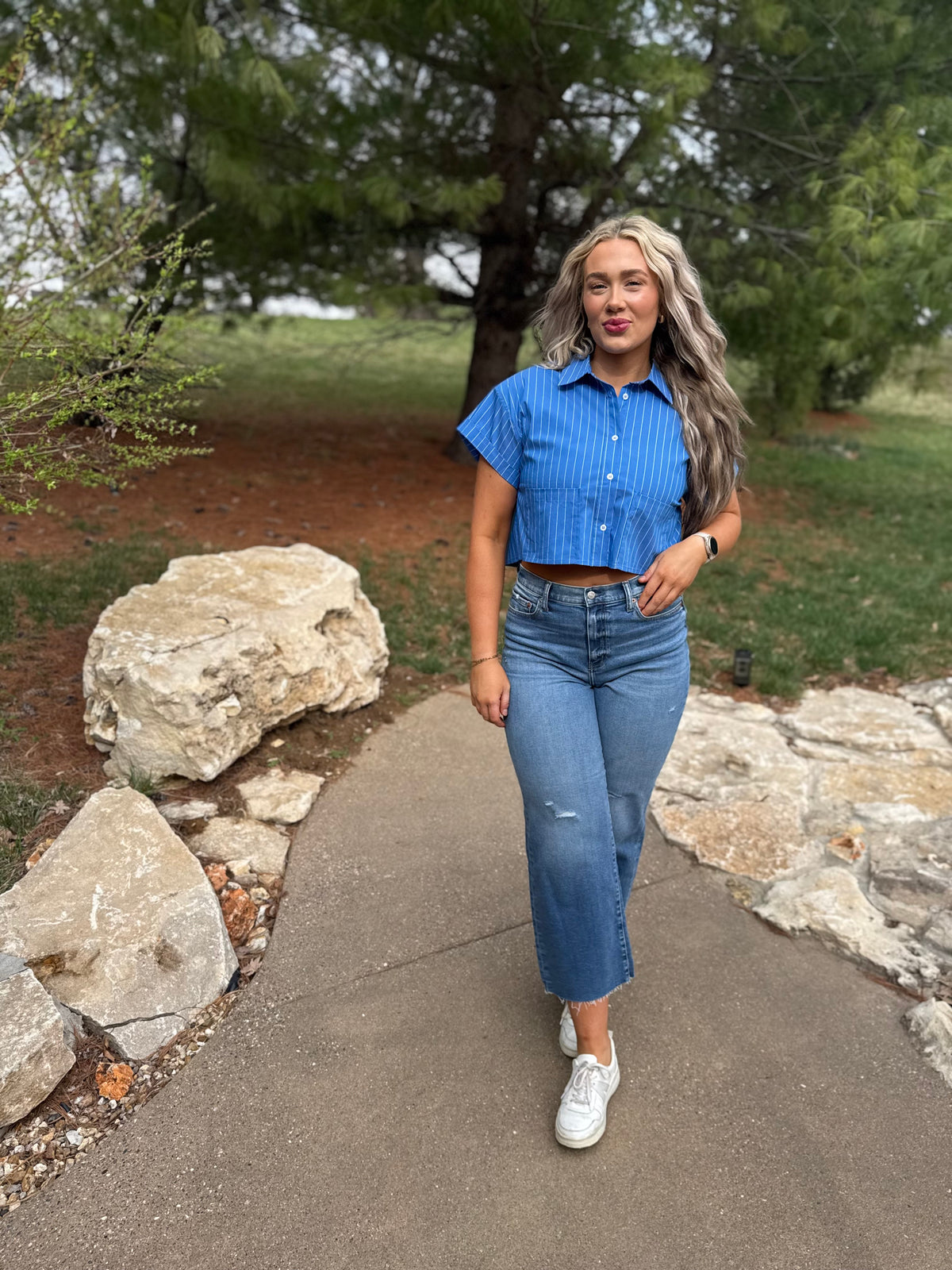 Cobalt Blue Cropped Woven Shirt