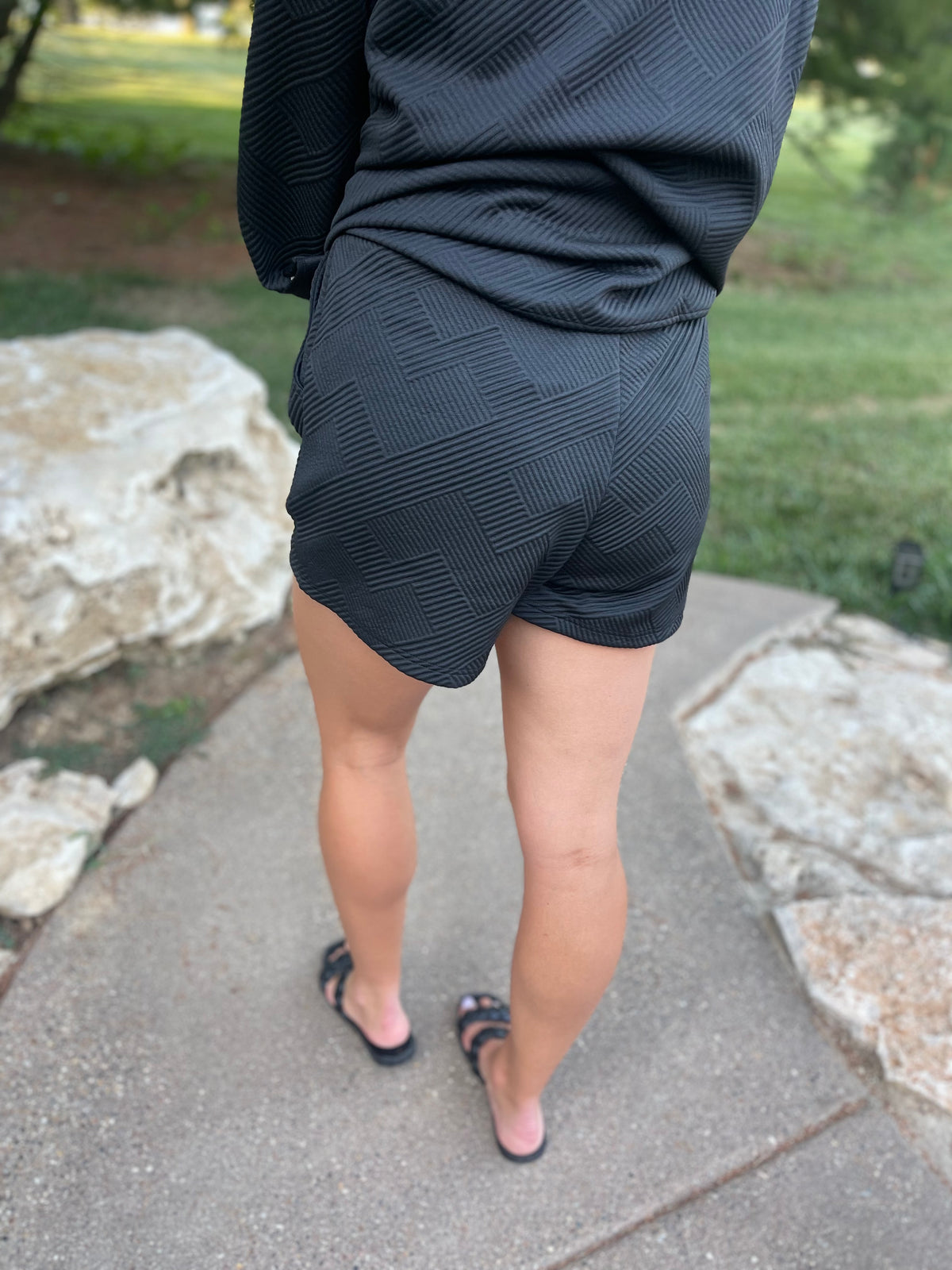 Black Jacquard Knit Drawstring Short