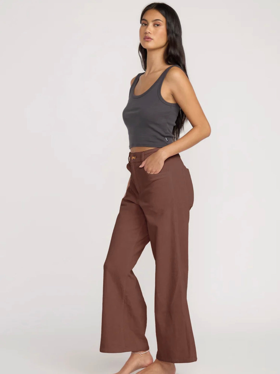 Free Fall High-Waist Cord Pants in Espresso