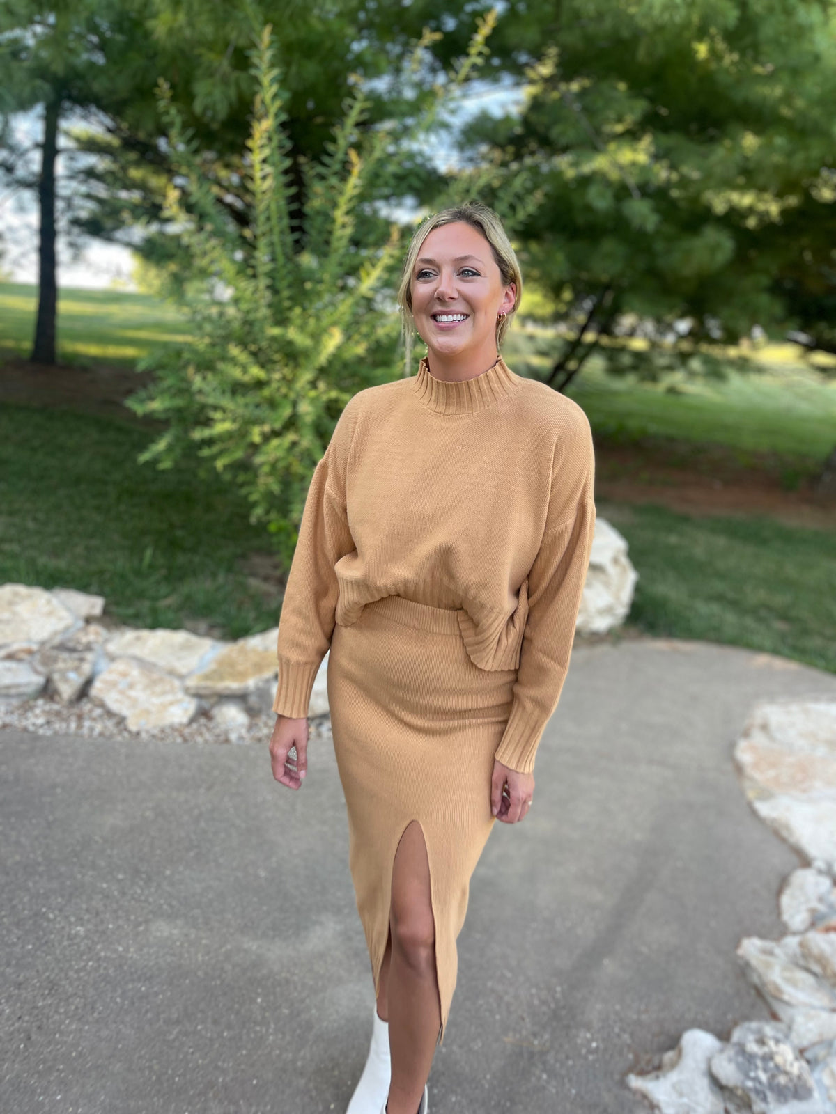 Camel Mock Neck Sweater Set