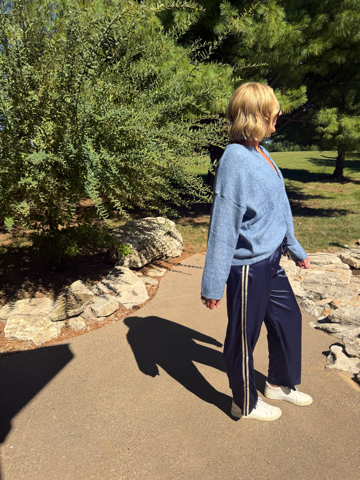 Navy with Cream Stripe Track Pants