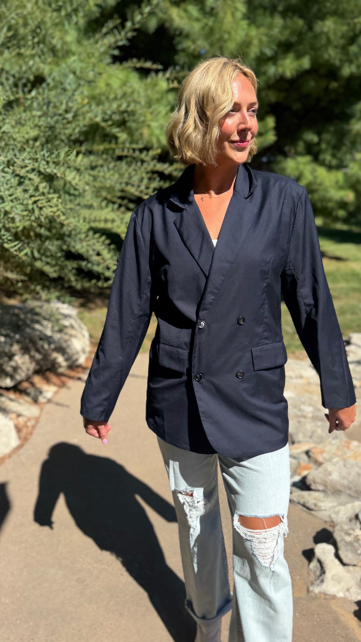Navy Oversized Double Breasted Blazer