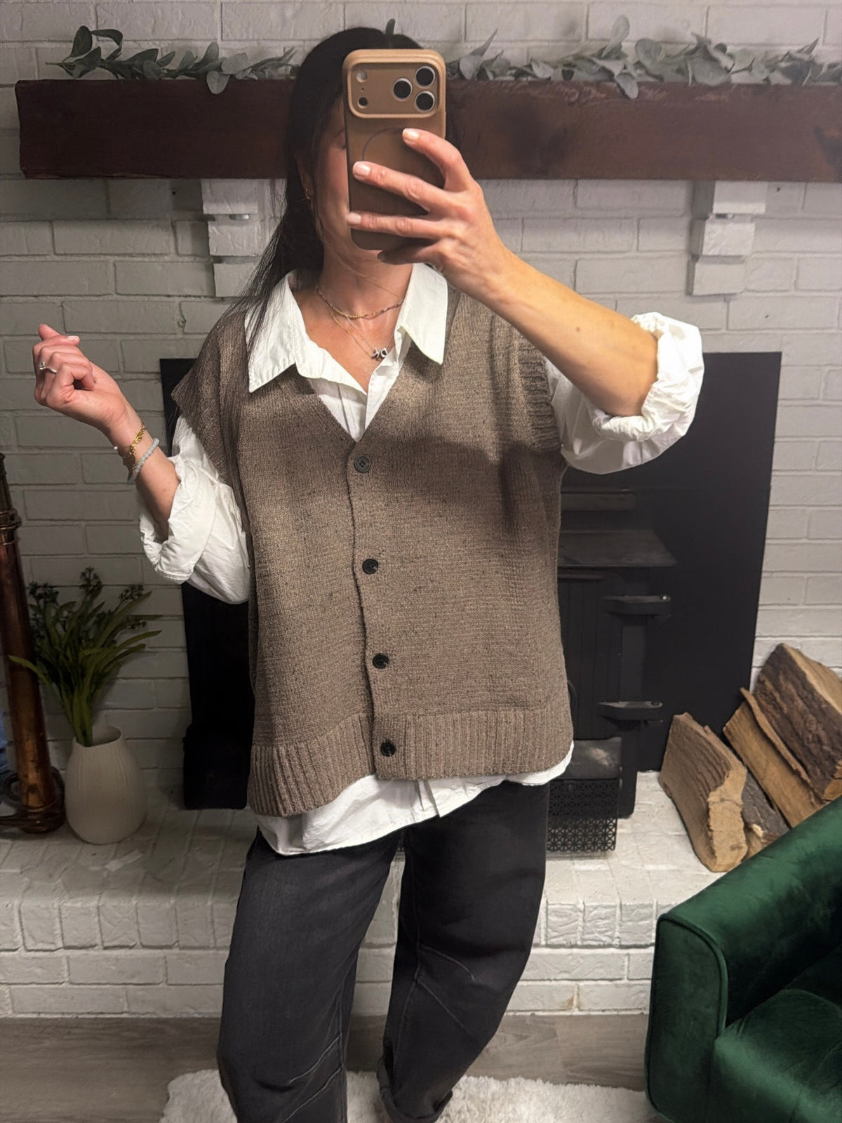 Mocha Button Front Sweater Vest