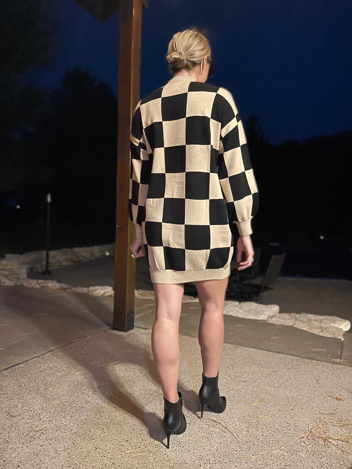 Checkered Mock Neck Sweater Dress