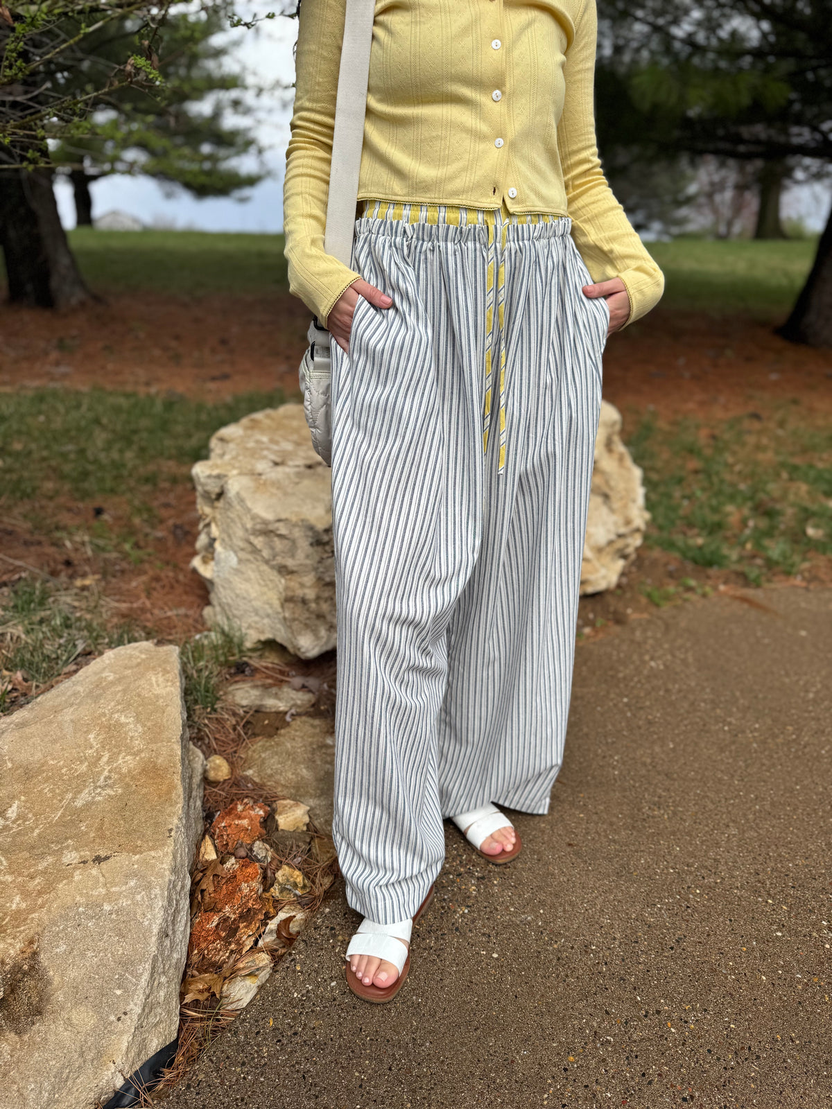Navy & Yellow Relaxed Striped Lounge Pants