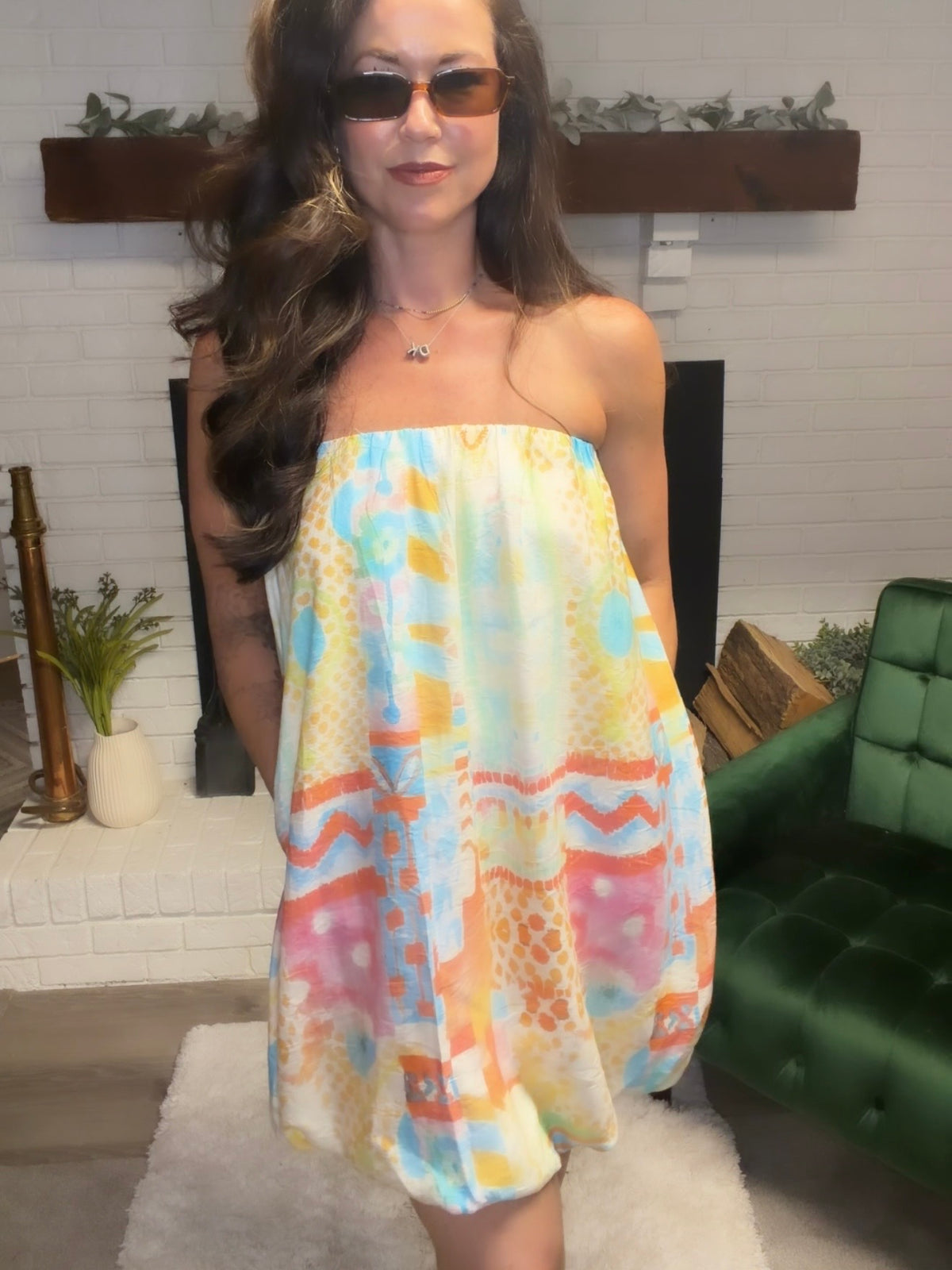 Watercolor Tube Bubble Hem Mini Dress