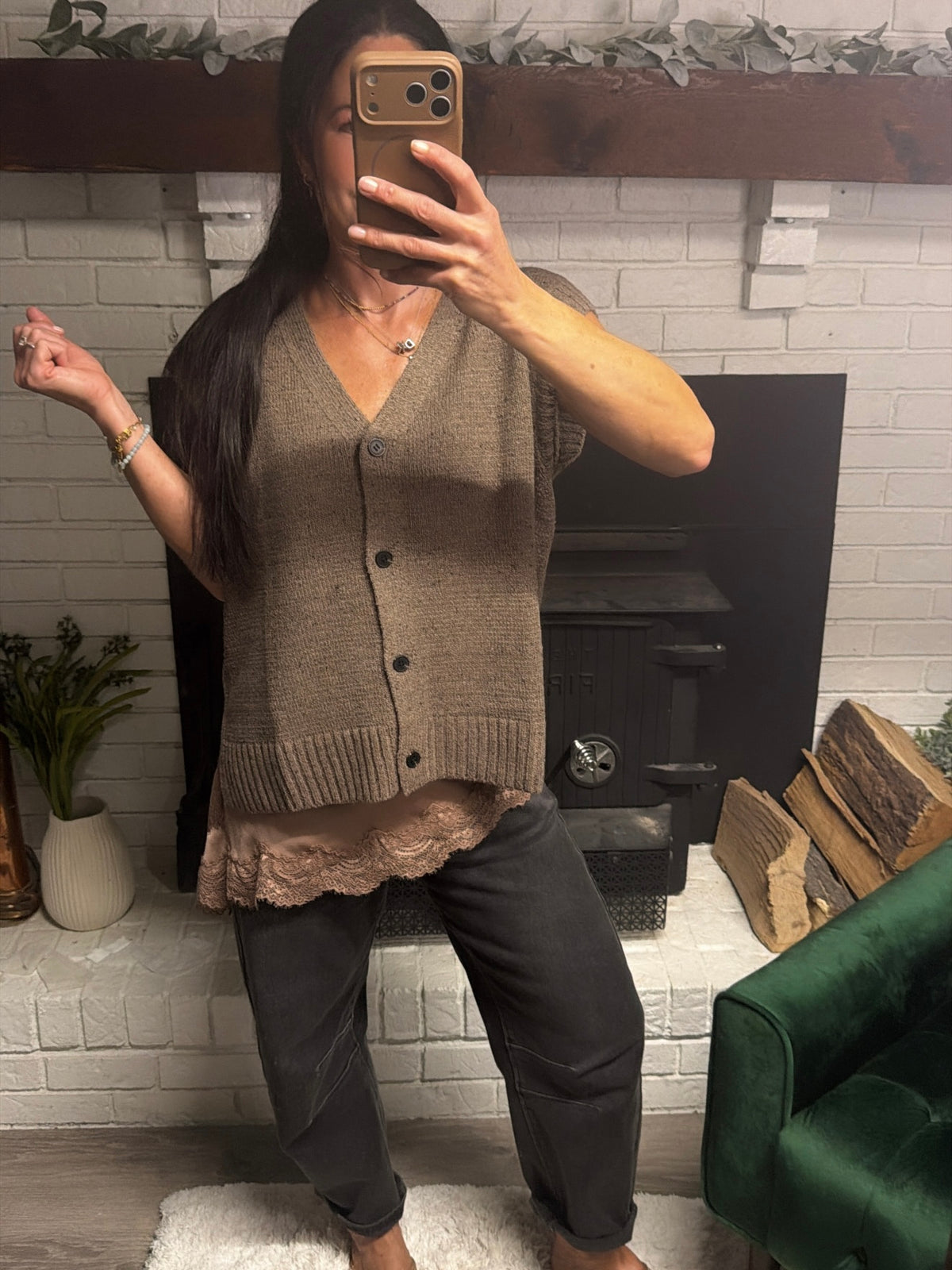 Mocha Button Front Sweater Vest