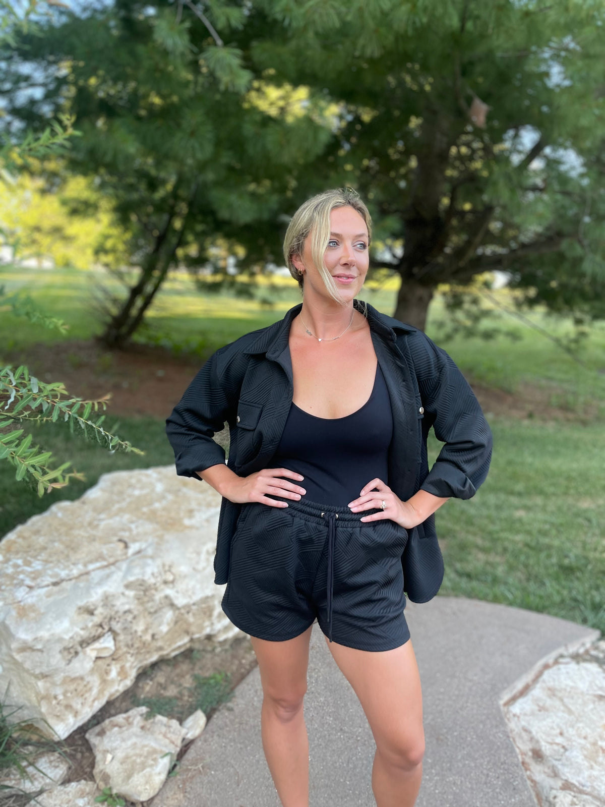 Black Jacquard Knit Drawstring Short