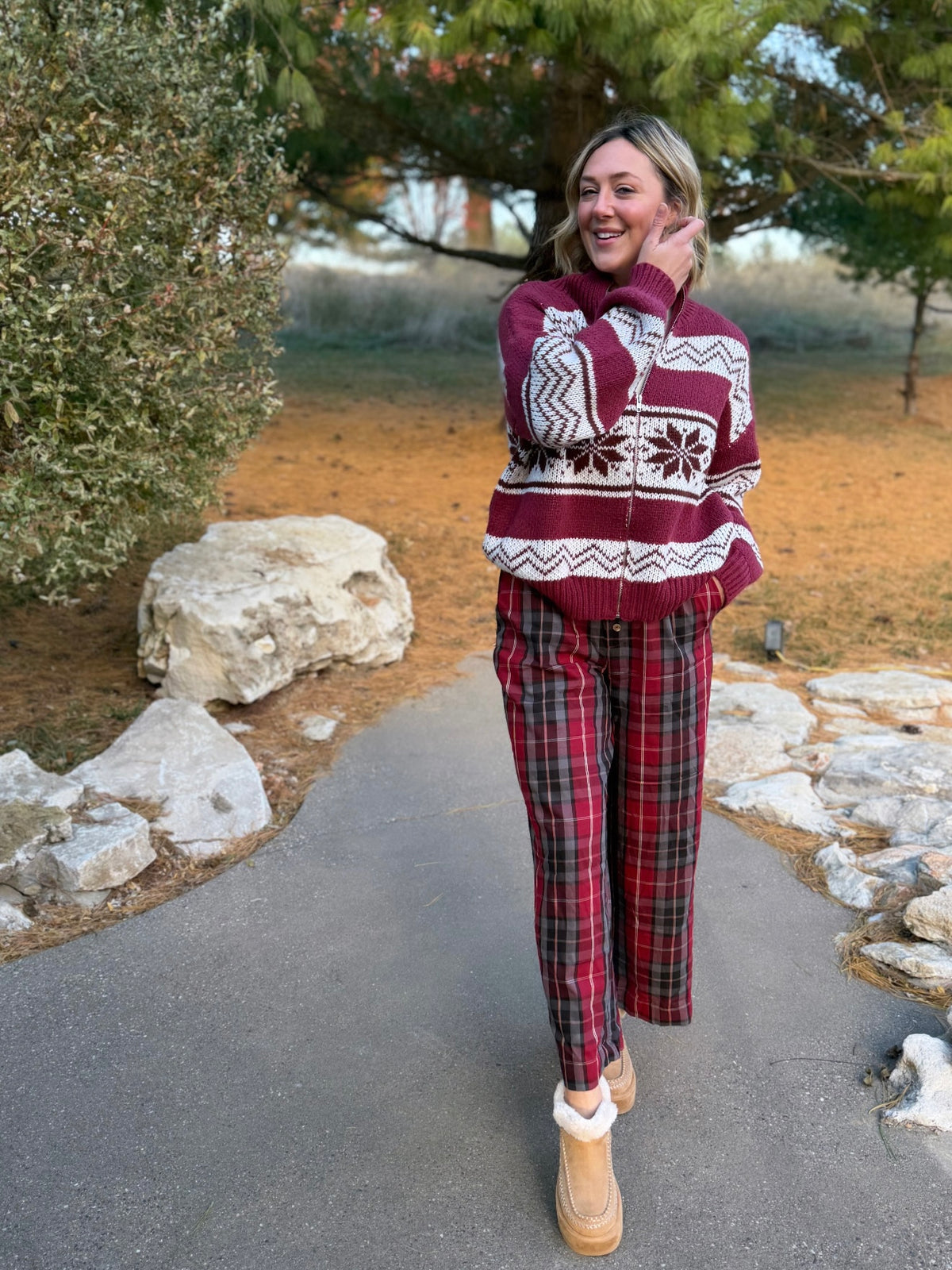 Red Plaid Boxer Style Pants