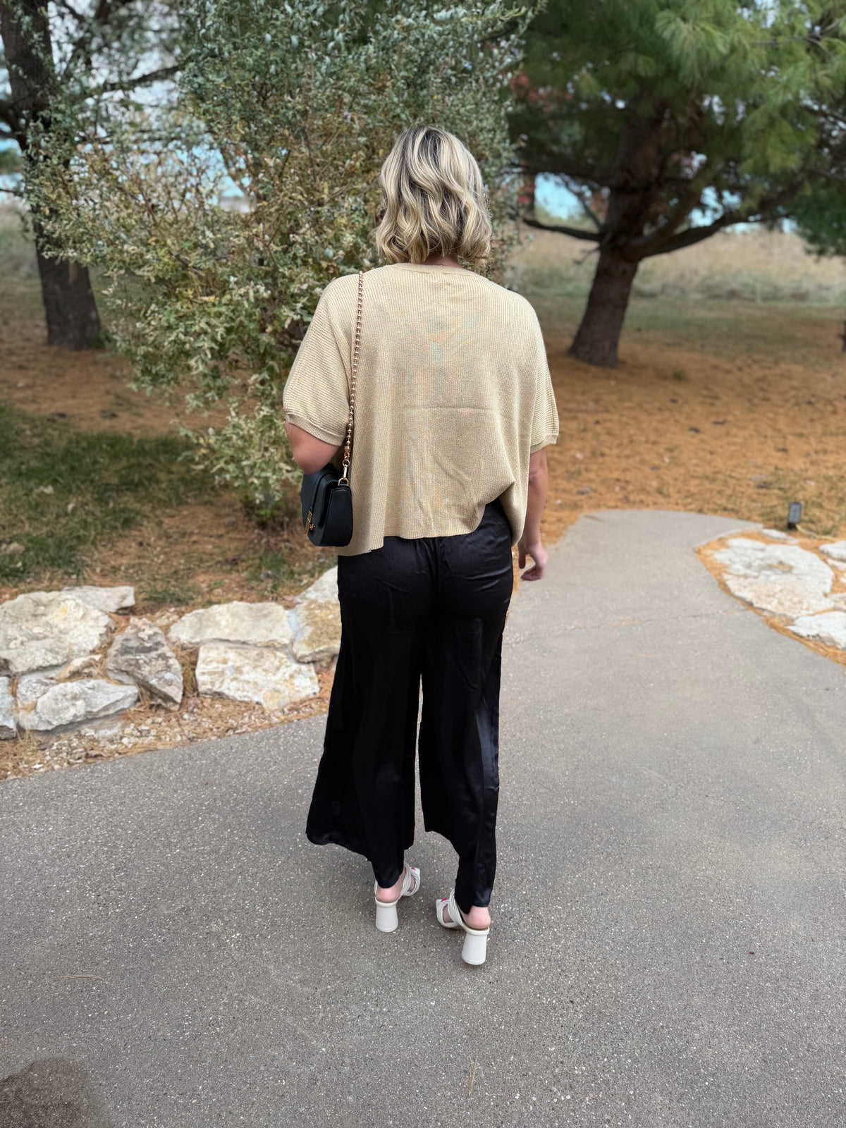 Black Satin Wide Leg Pants