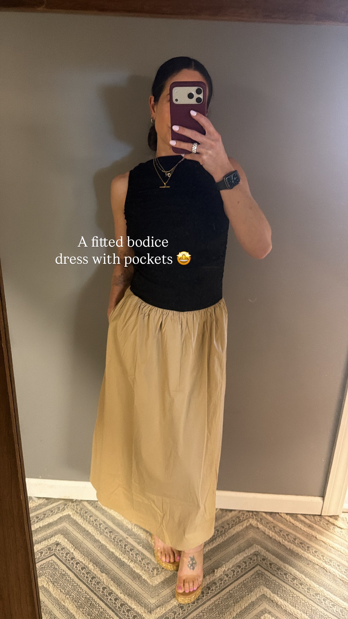 Black and Beige Fitted Bodice Dress