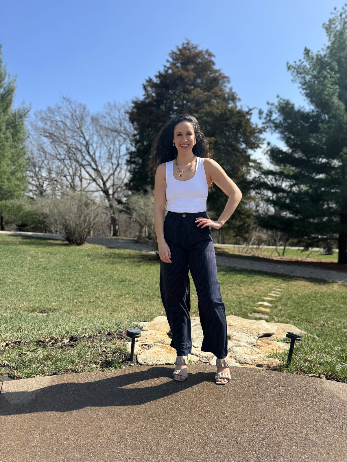 Navy Pinstripe Trousers