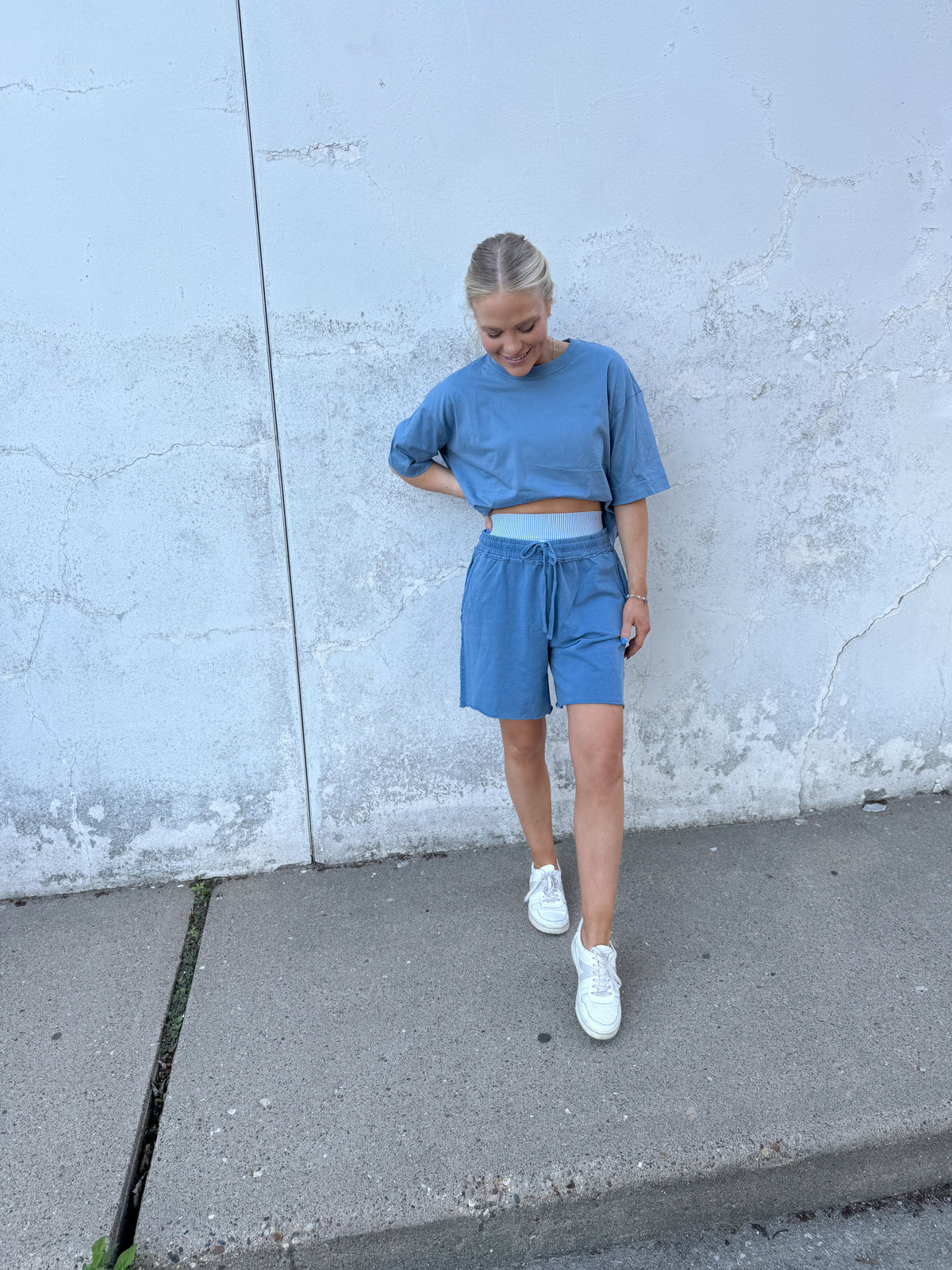 Grey Blue Cotton Lounge Shorts