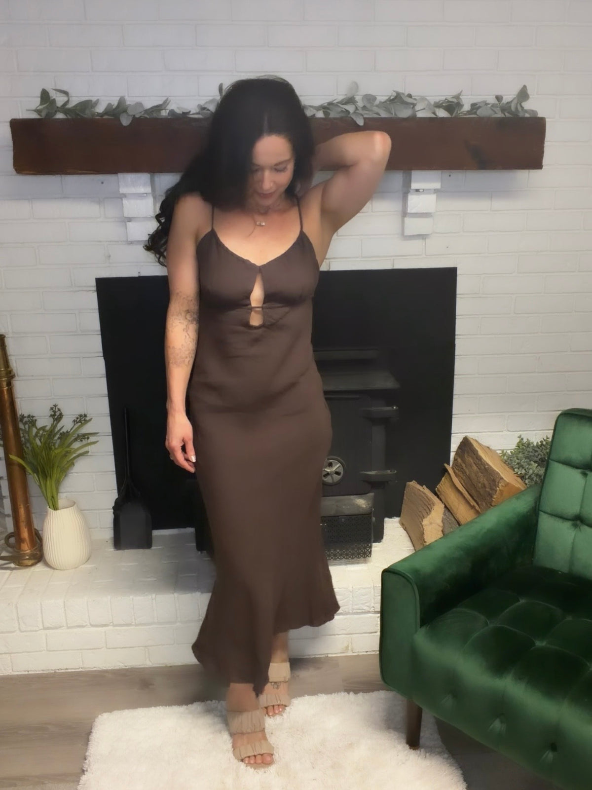 Brown Linen Open Back Dress