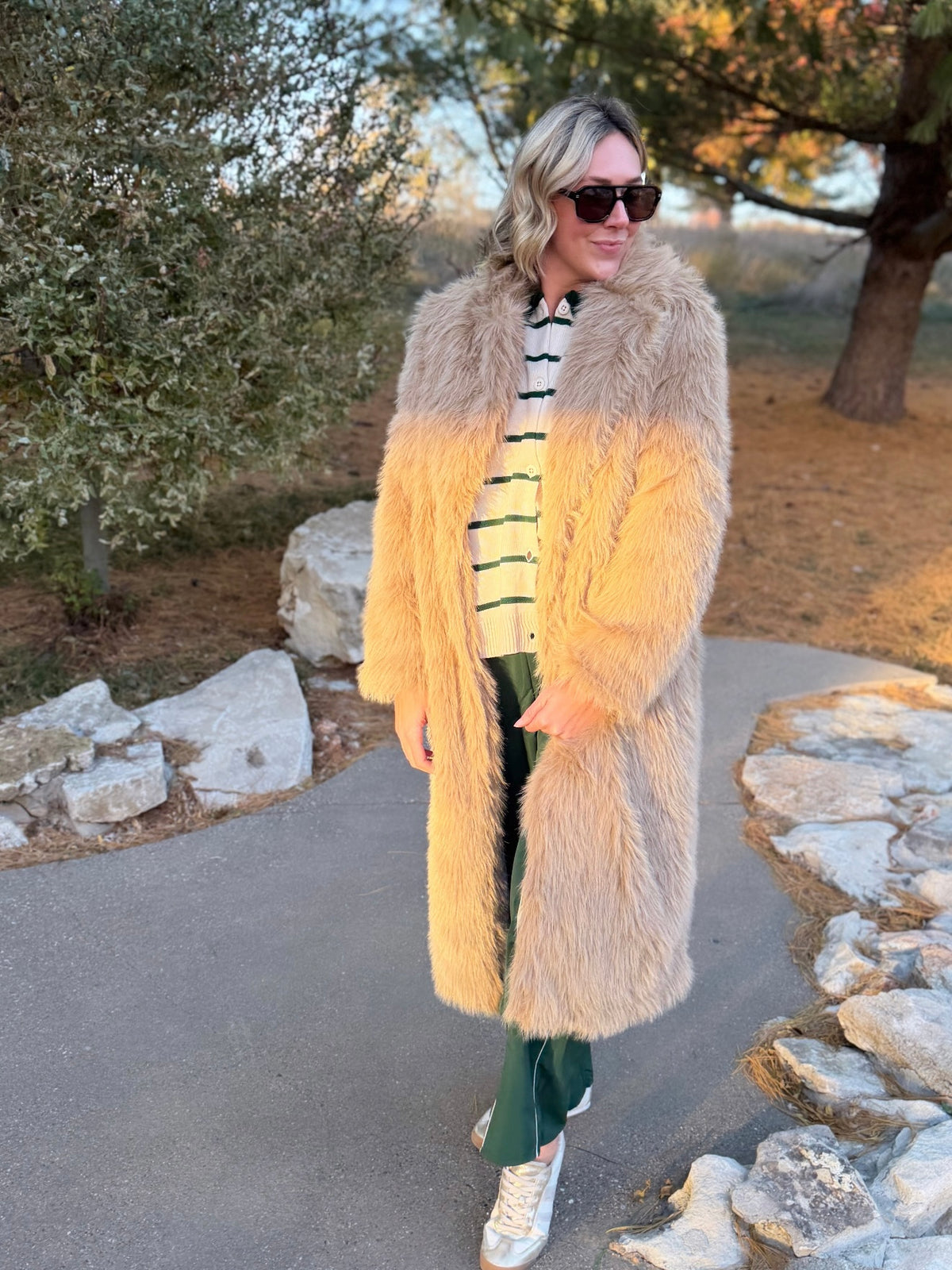 Camel Faux Fur Maxi Coat