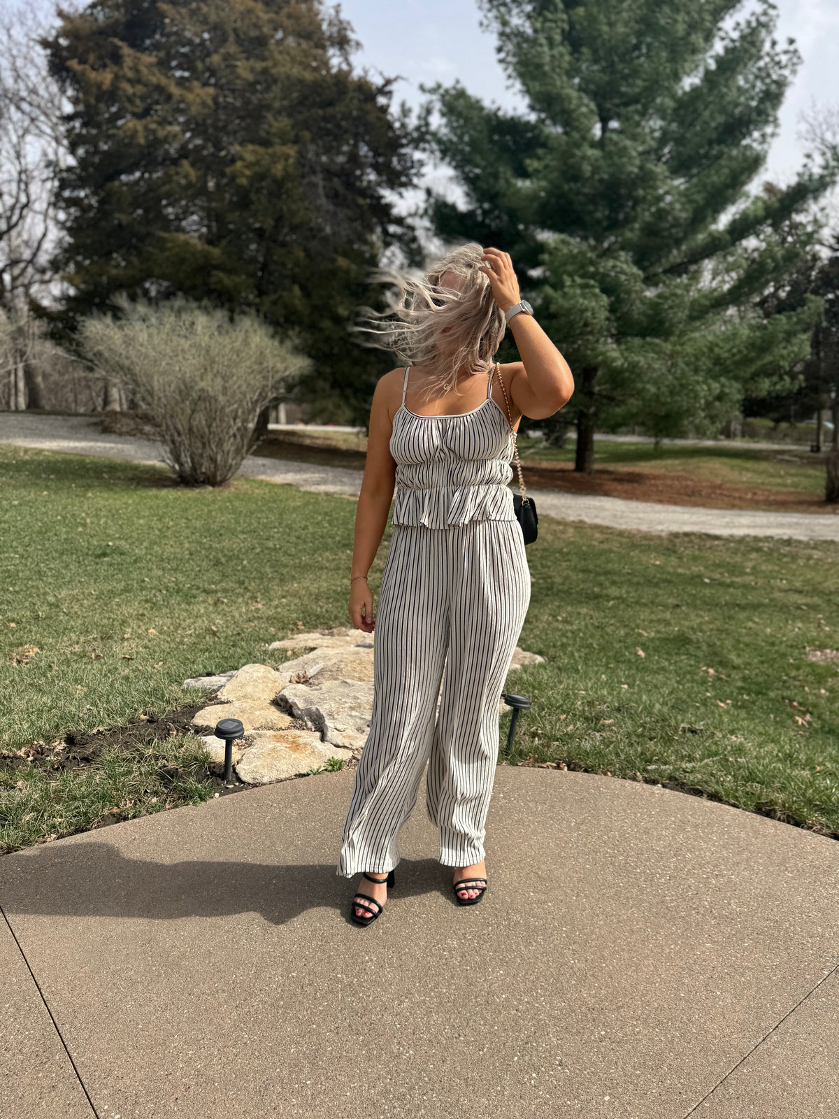 Black & Natural Striped Wide Leg Pants