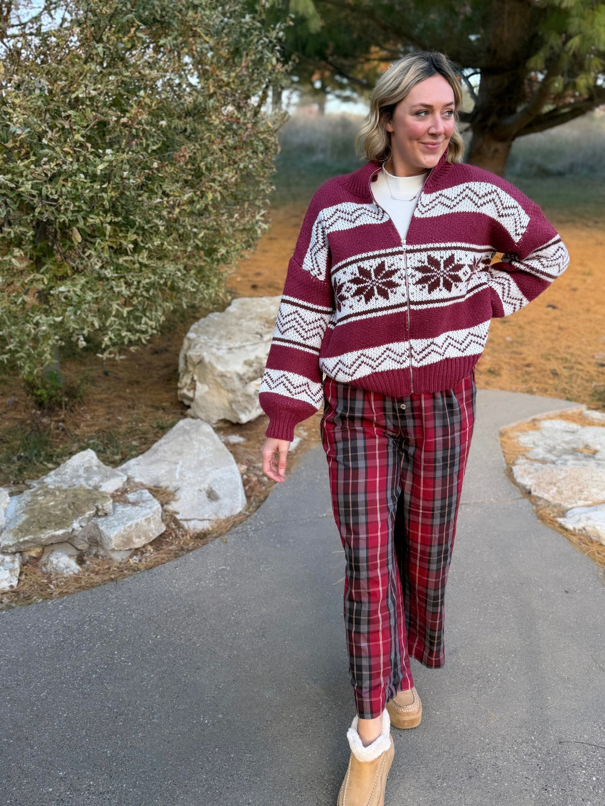 Red Plaid Boxer Style Pants