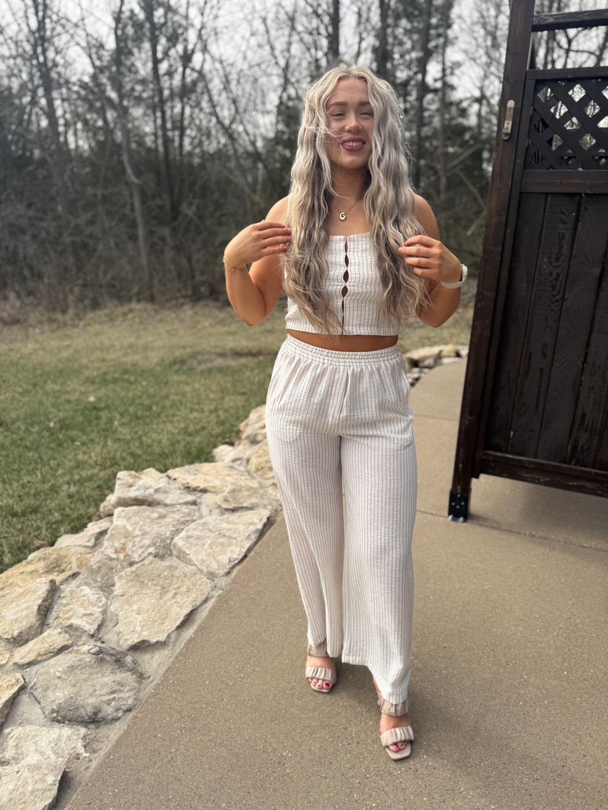 Taupe Stripe Woven Wide Leg Pants