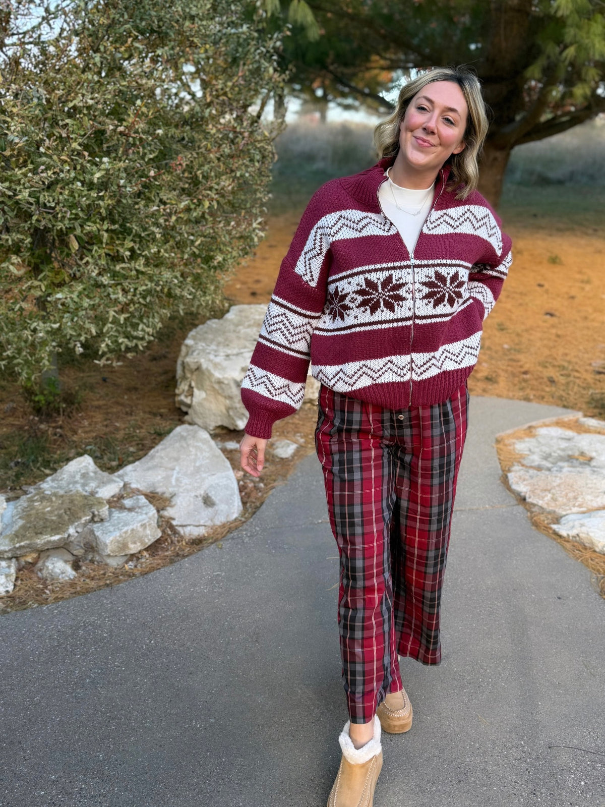 Red Plaid Boxer Style Pants