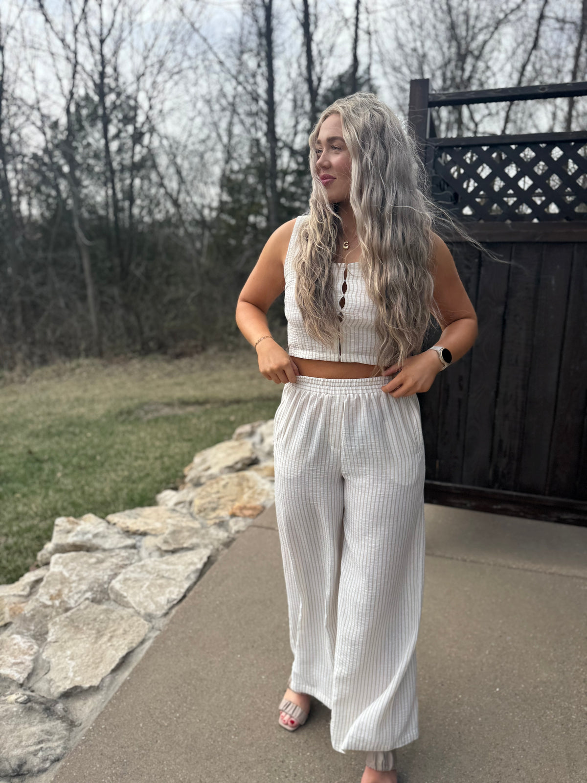 Taupe Stripe Woven Wide Leg Pants