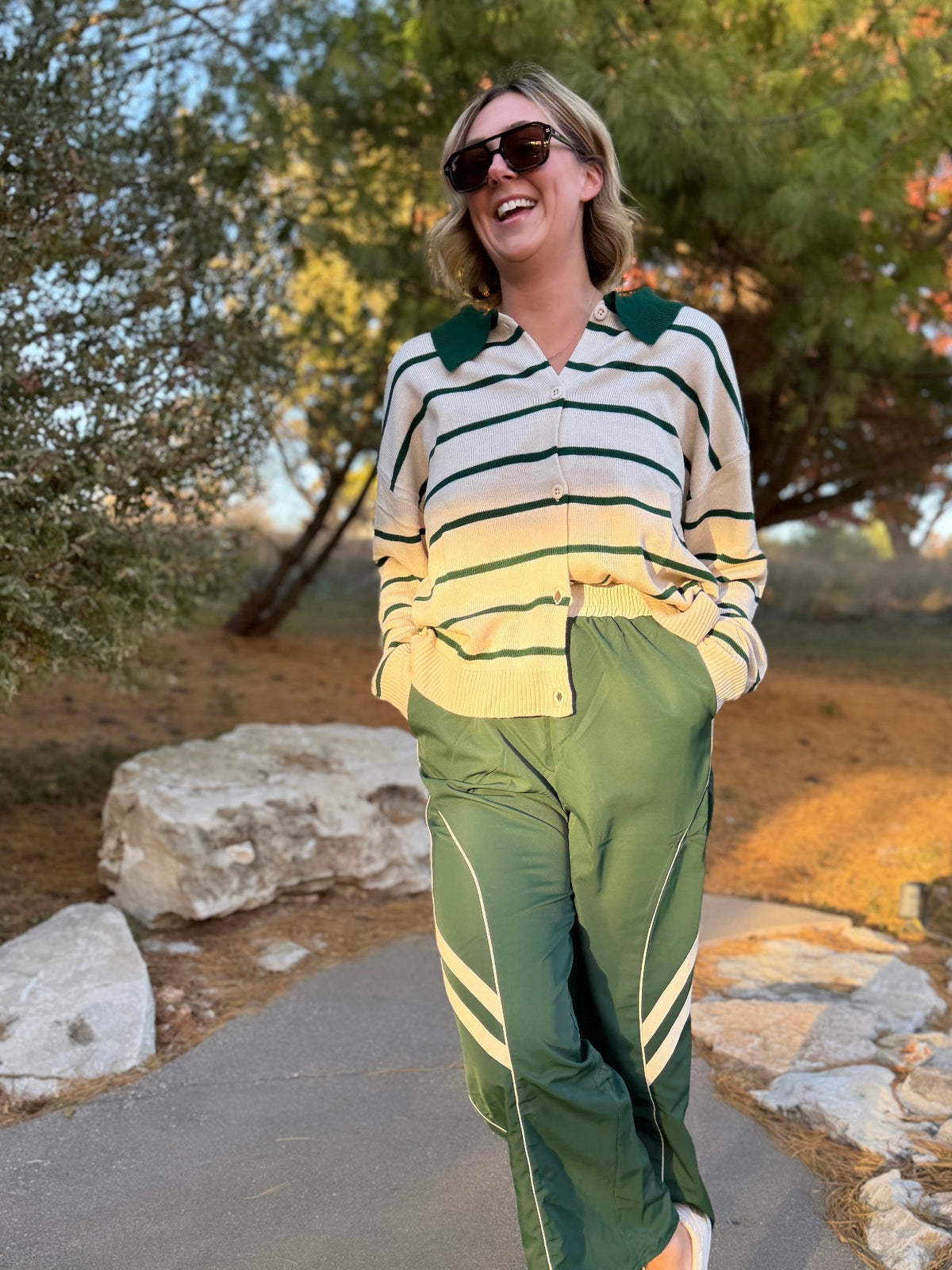 Green Stripe Collared Cardigan