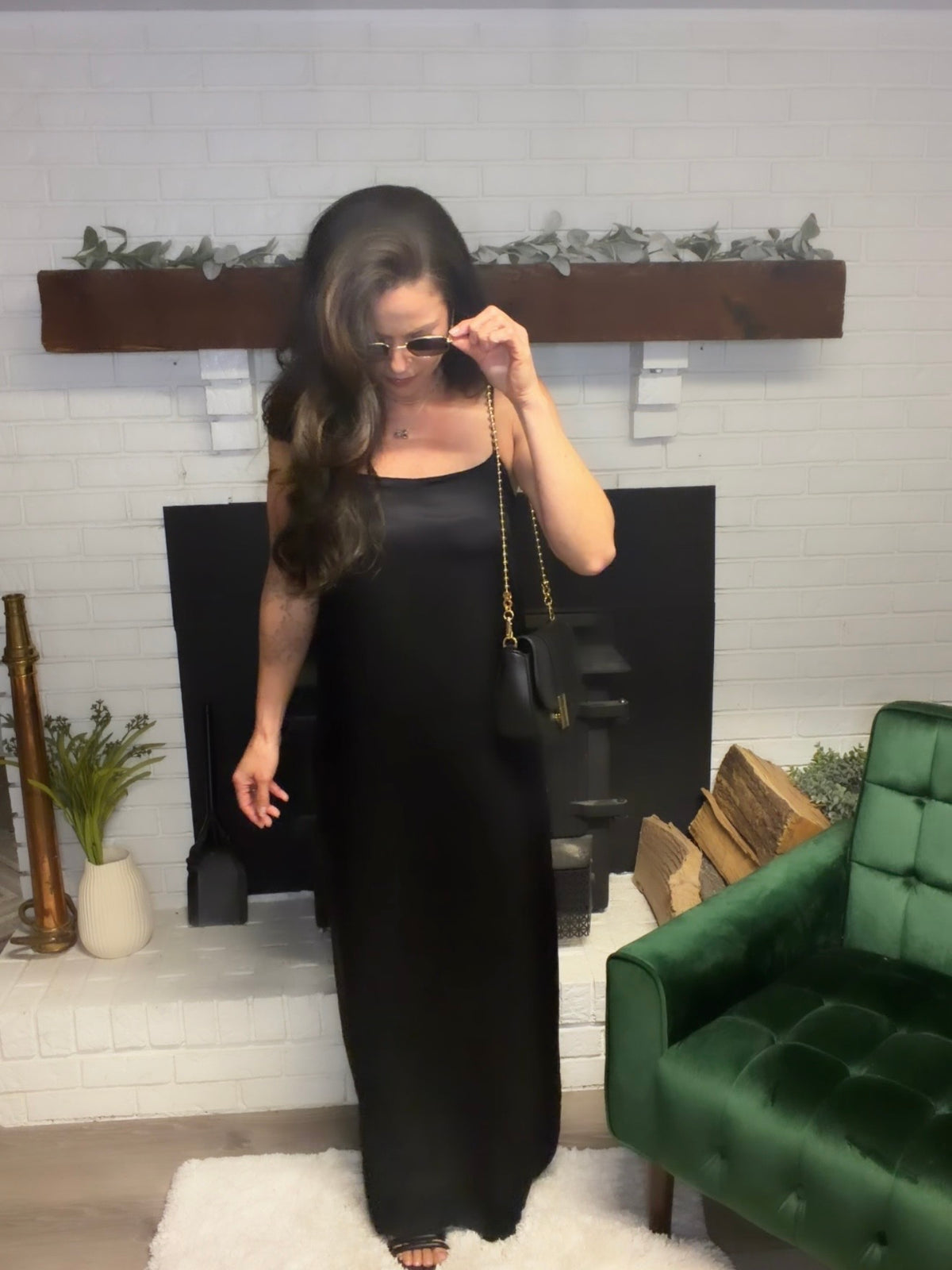 Black Spaghetti Strap Woven Slip Dress